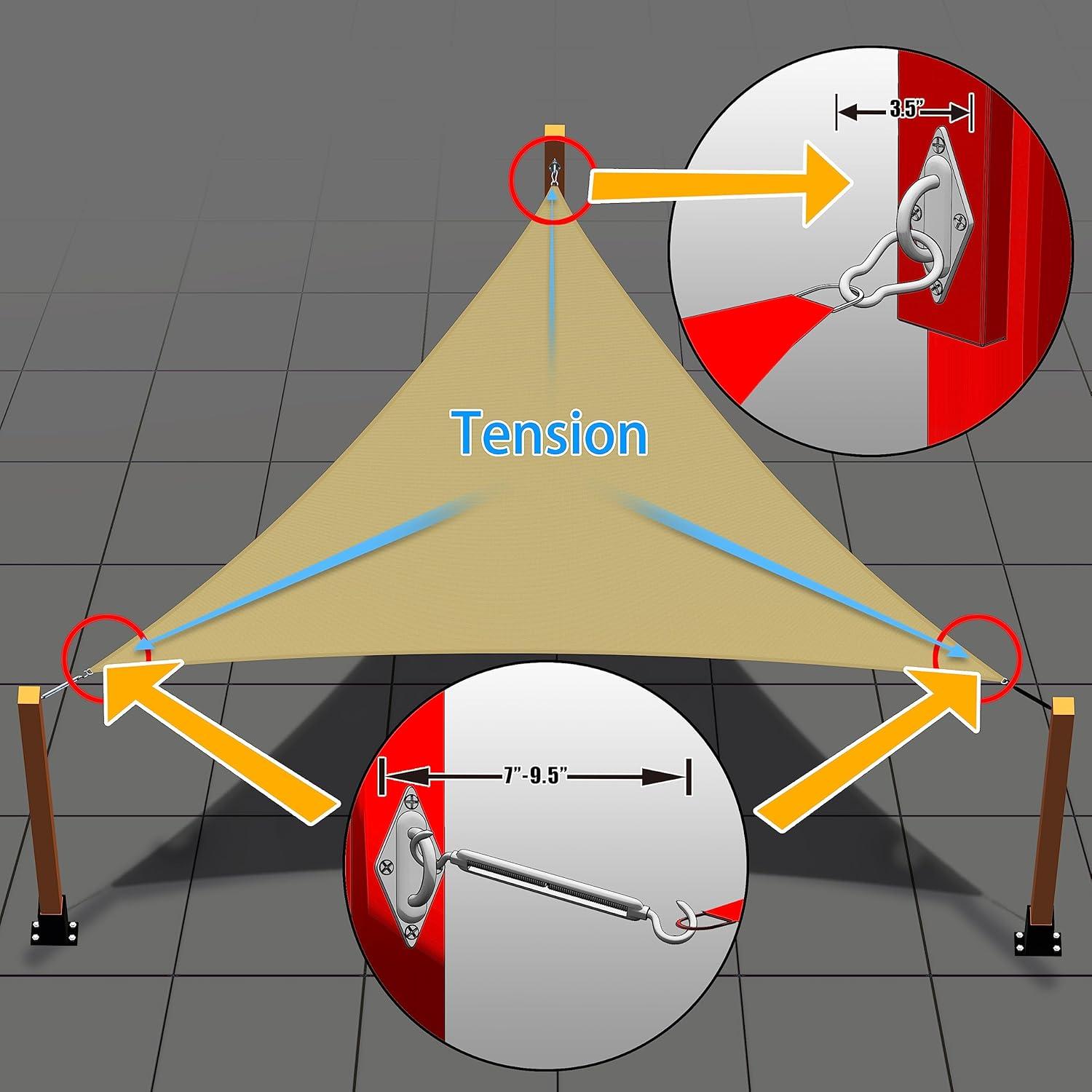 ColourTree 36ft x 12ft Silver Triangle Wire Cable Ropes, for Sun Shade Canopy