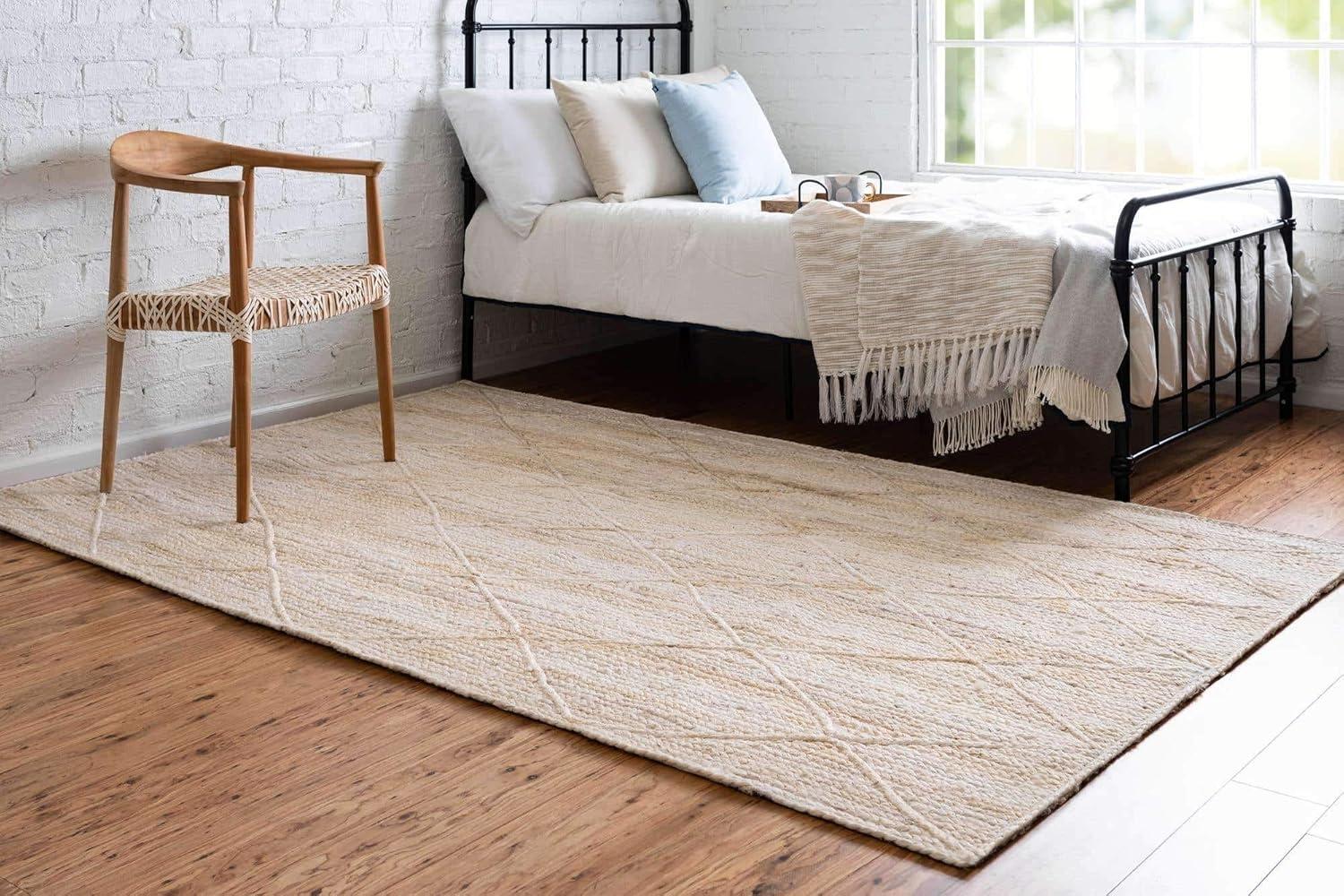 Hand-Braided Ivory and Black Jute-Cotton Trellis Rug