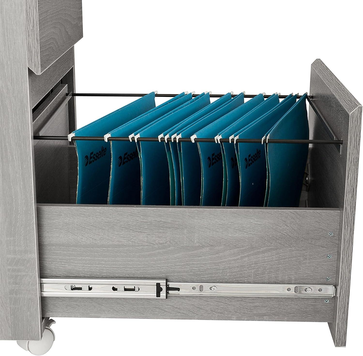 Techni Mobili Rolling File Cabinet with Glass Top, Grey RTA-S18-GRY