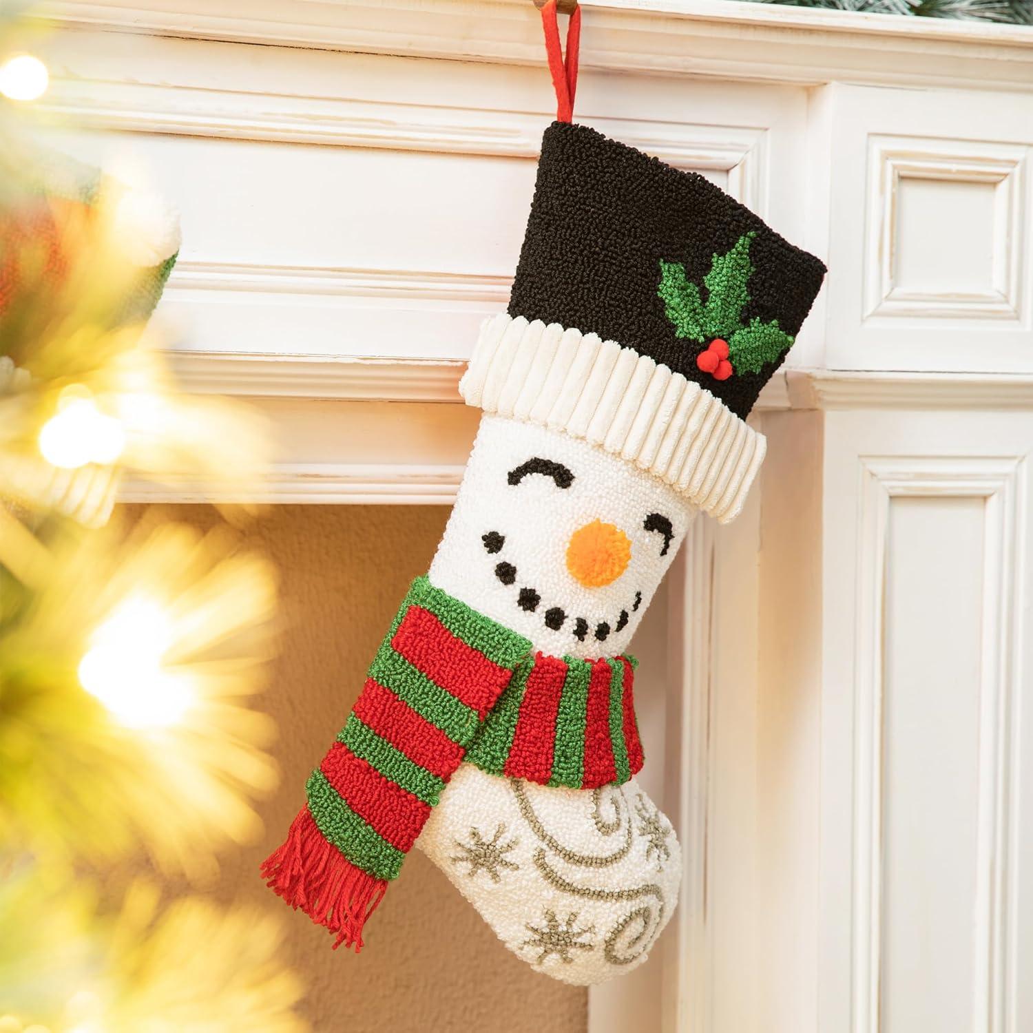 Snowman and Santa 20.5" Hooked Christmas Stockings Set