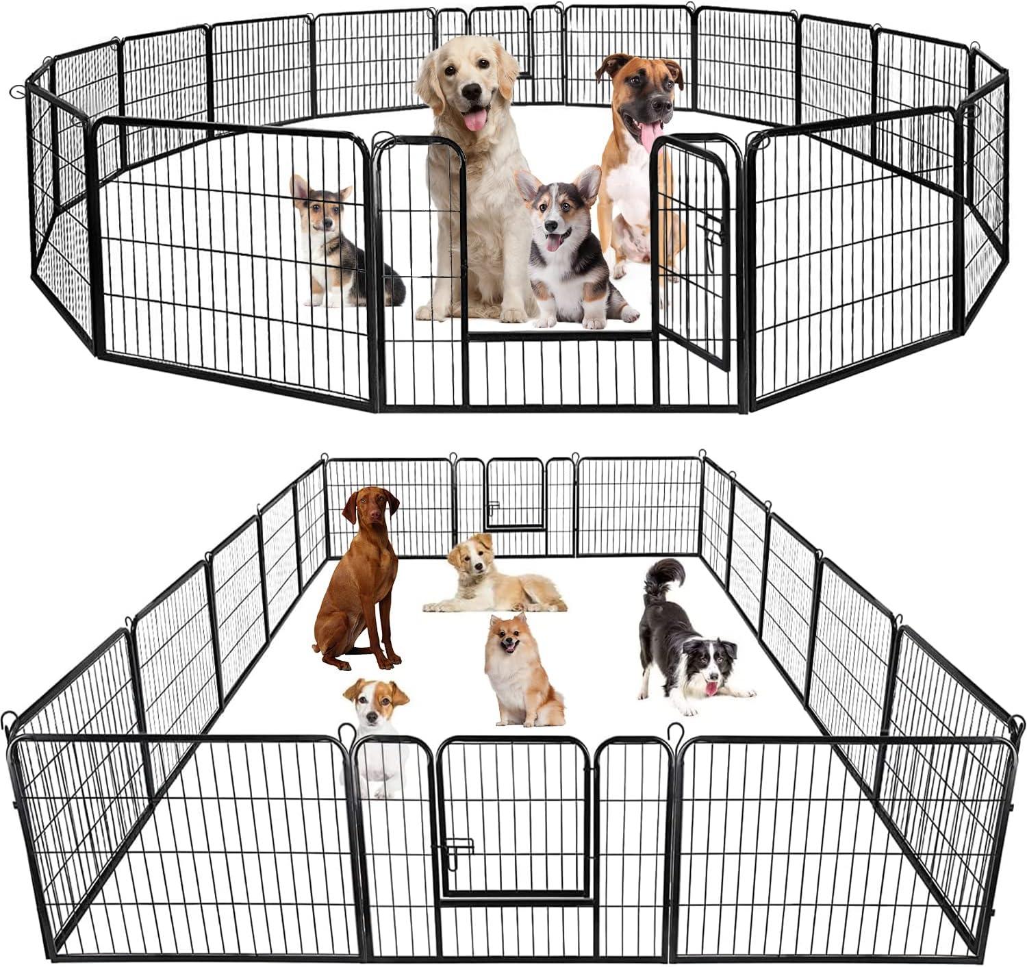 FDW Dog Playpen Pet Dog Fence 2-32 Panels  24/32/40"H Metal Dog Pen Outdoor Exercise Pen with Doors for Large/Medium /Small Dogs for RV,Camping,Yard