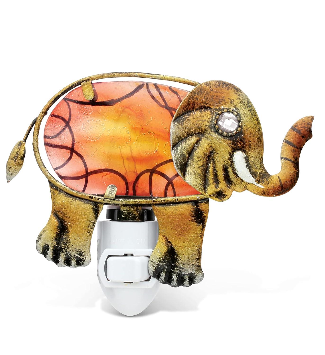 Orange Elephant Stained Glass Battery-Operated Night Light
