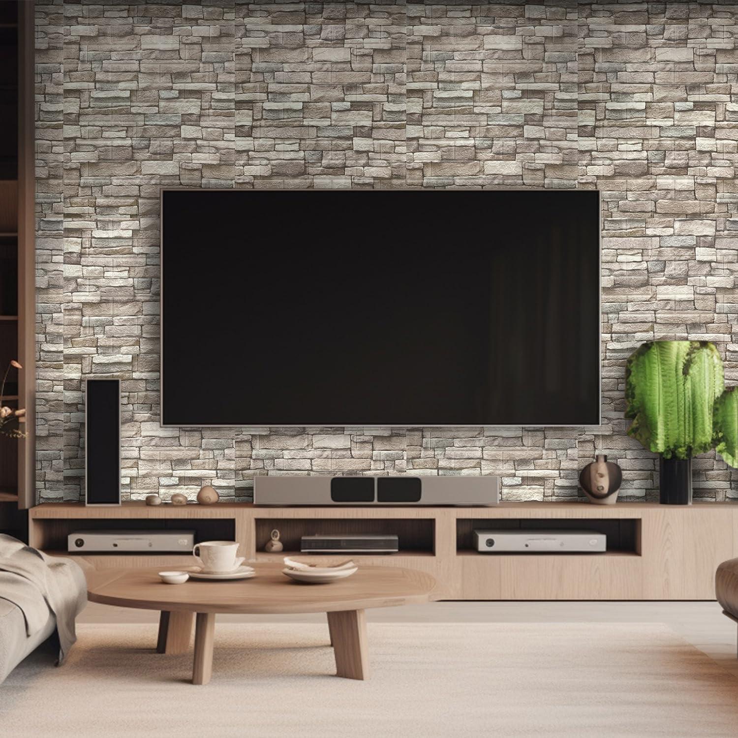 Yutianli 20PSC 3D Wall Panels Peel and Stick Faux Brick Wall Panels Self-Adhesive 3D Brick Wallpaper Foam Stone Wall Panel