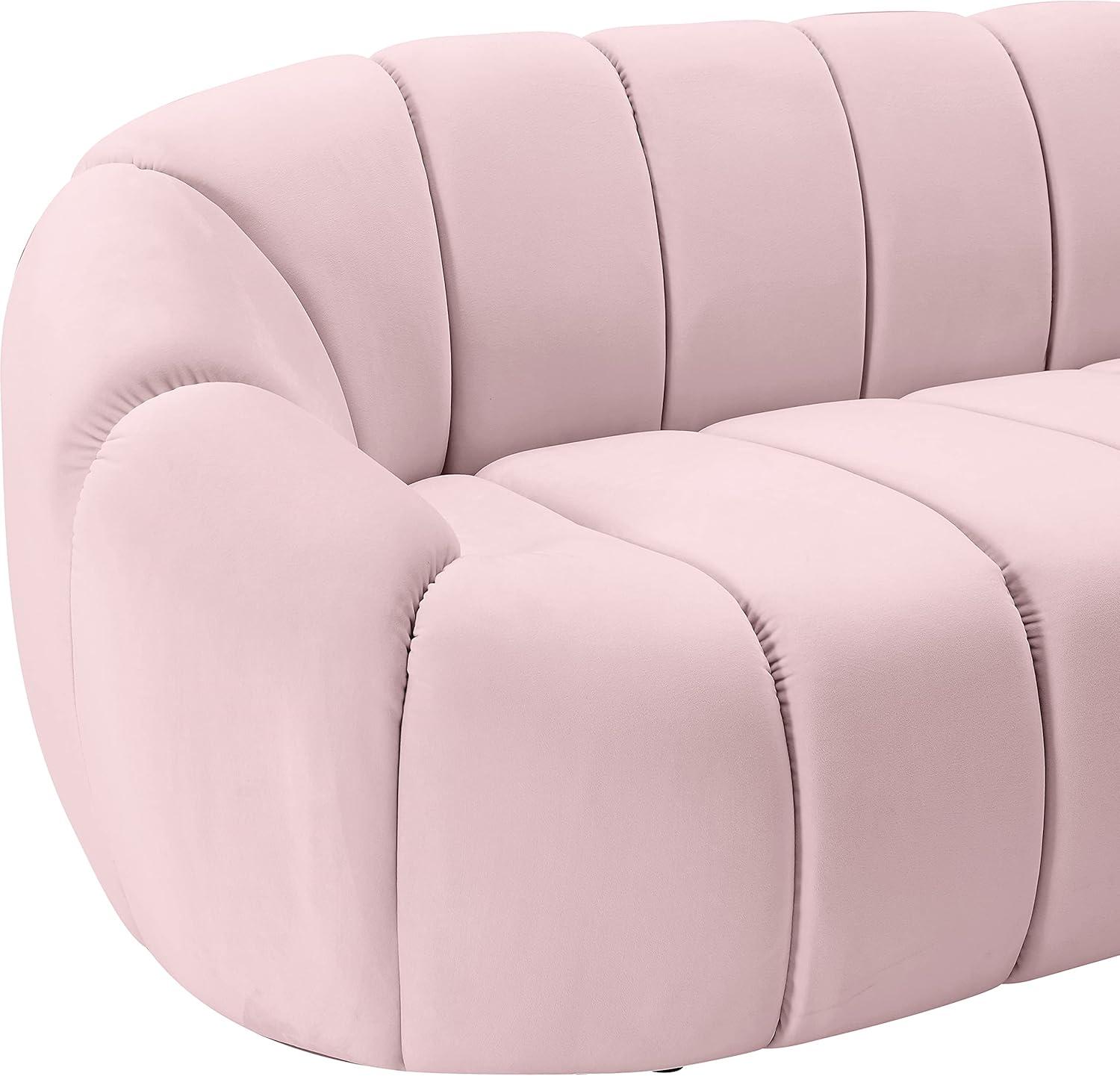 Elijah Pink Velvet Tufted Loveseat with Deep Channeling