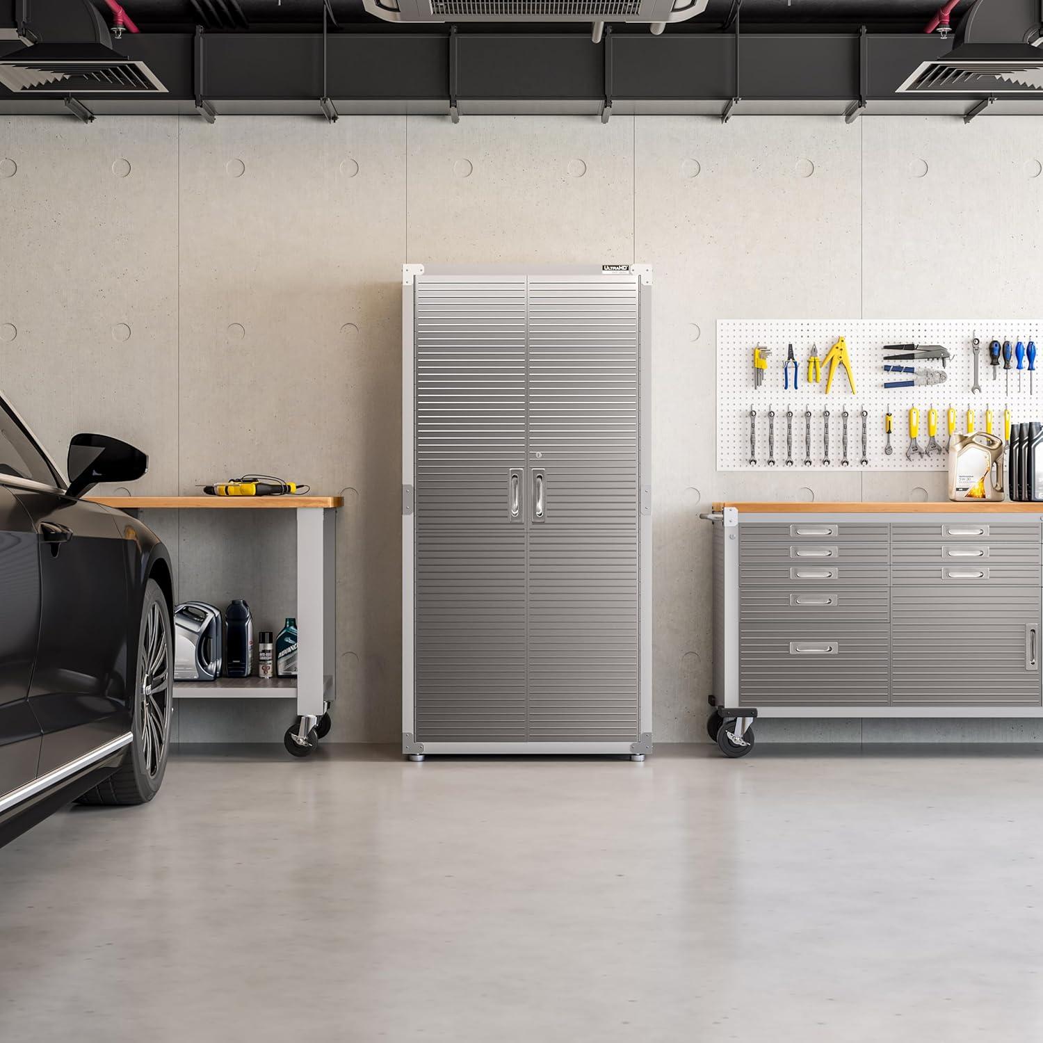 Seville Classics UltraHD Steel 2-Door Lockable Garage Storage Cabinet, 36 x 24 x 72, Granite Gray