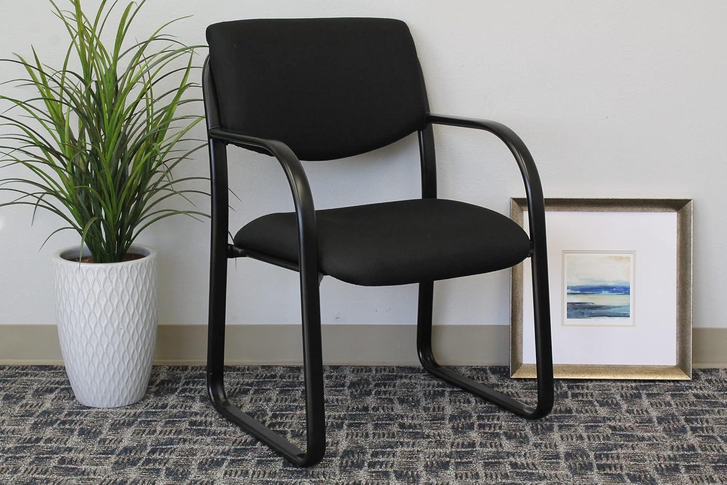 Black Fabric and Steel Mid-Back Guest Chair with Fixed Arms