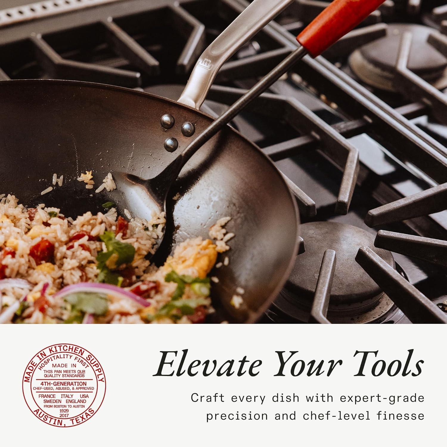 13" Gray Carbon Steel Wok with Stainless Steel Handle