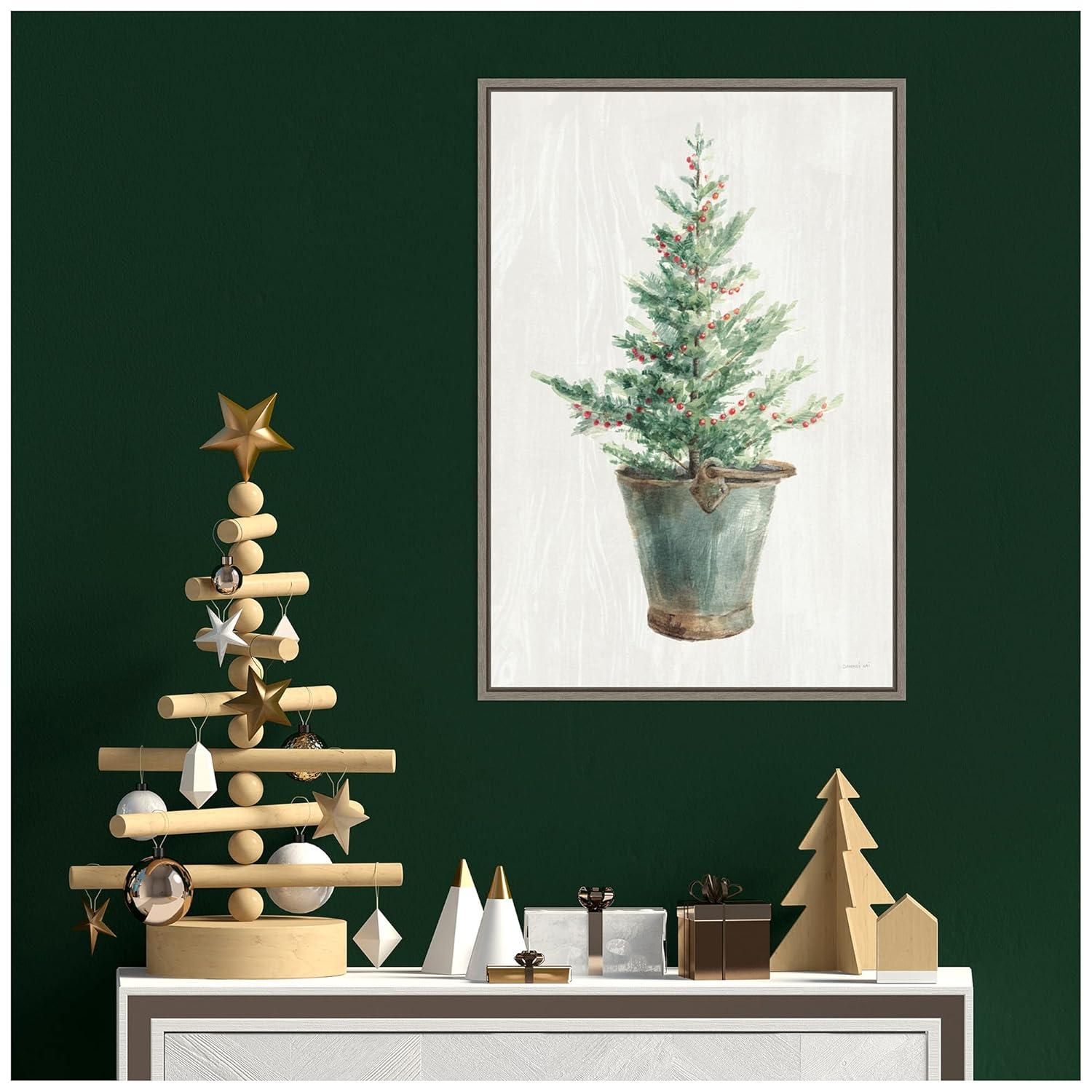 16" x 23" White and Bright Christmas Tree I Framed Wall Canvas - Amanti Art: Holiday Decor, Pine Artwork