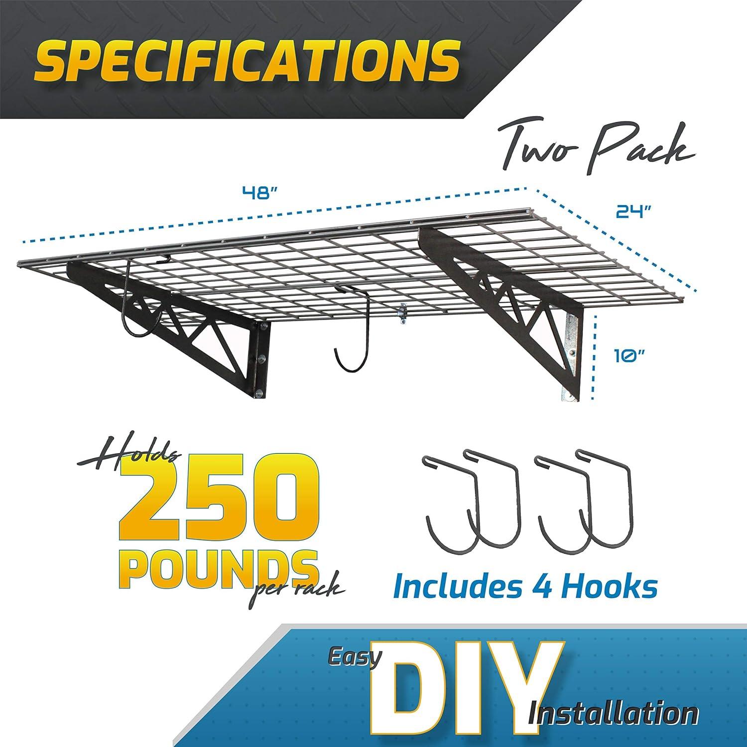 Hammertone Steel 24" x 48" Garage Wall Shelves with Hooks