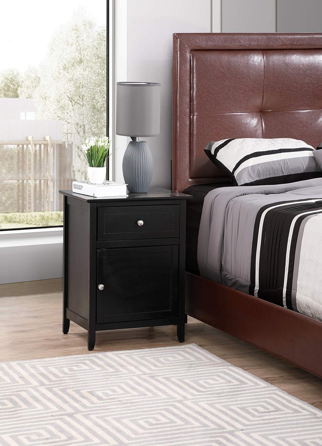 Glory Furniture Izzy 1 Drawer/1 Storage Door Wood Nightstand End Table, Black