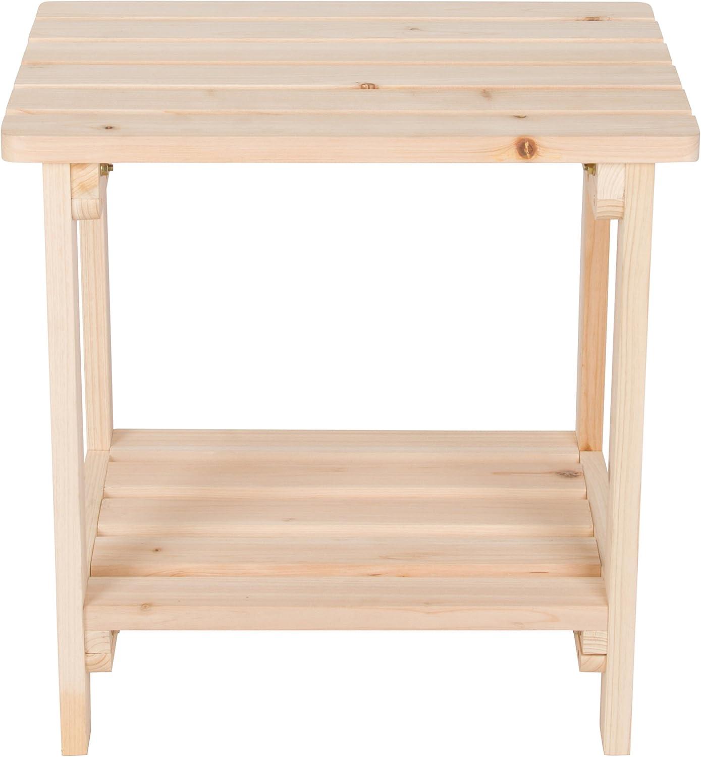 Natural Cedar Rectangular Outdoor Side Table with Shelf