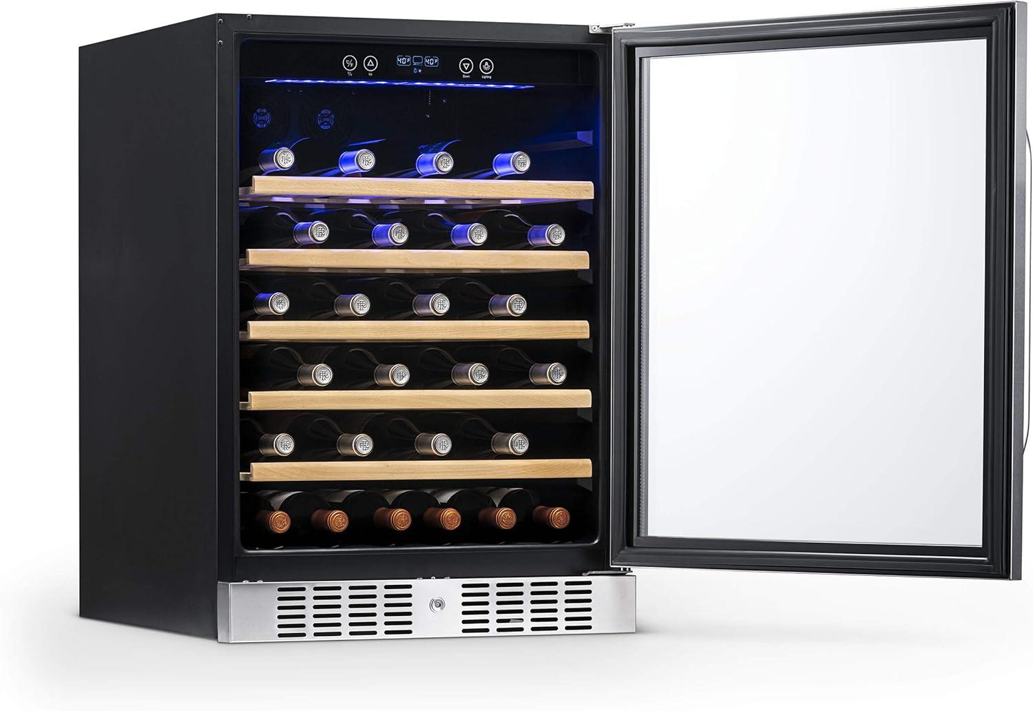 Newair 24" Built-in 52 Bottle Wine Refrigerator in Stainless Steel with Precision Digital Thermostat and Beechwood Shelves