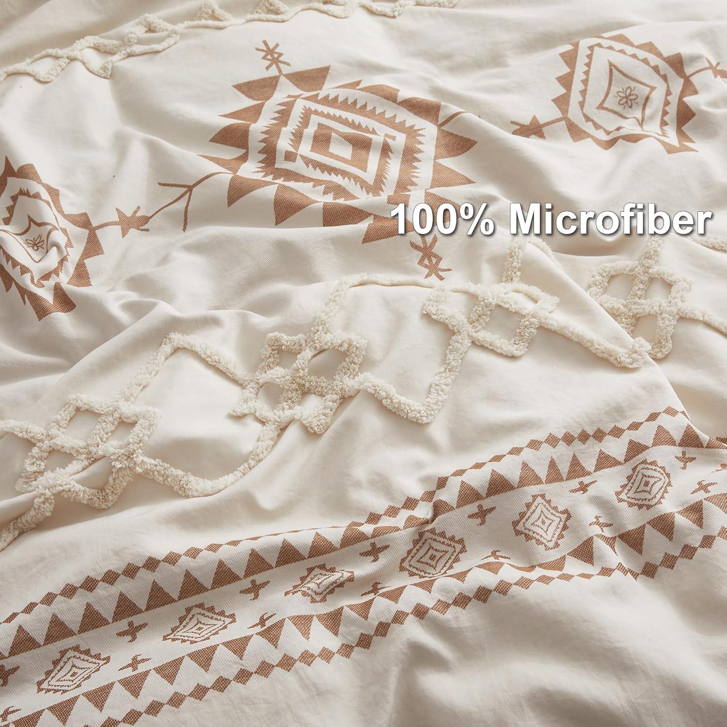 Oli Anderson Boho Duvet Cover Set Queen Size, Beige and Terracotta Color Clash 3 Pieces Microfiber Bedding Set, Durable and Super Soft Duvet Covers with Zipper and Ties, 90"*90"