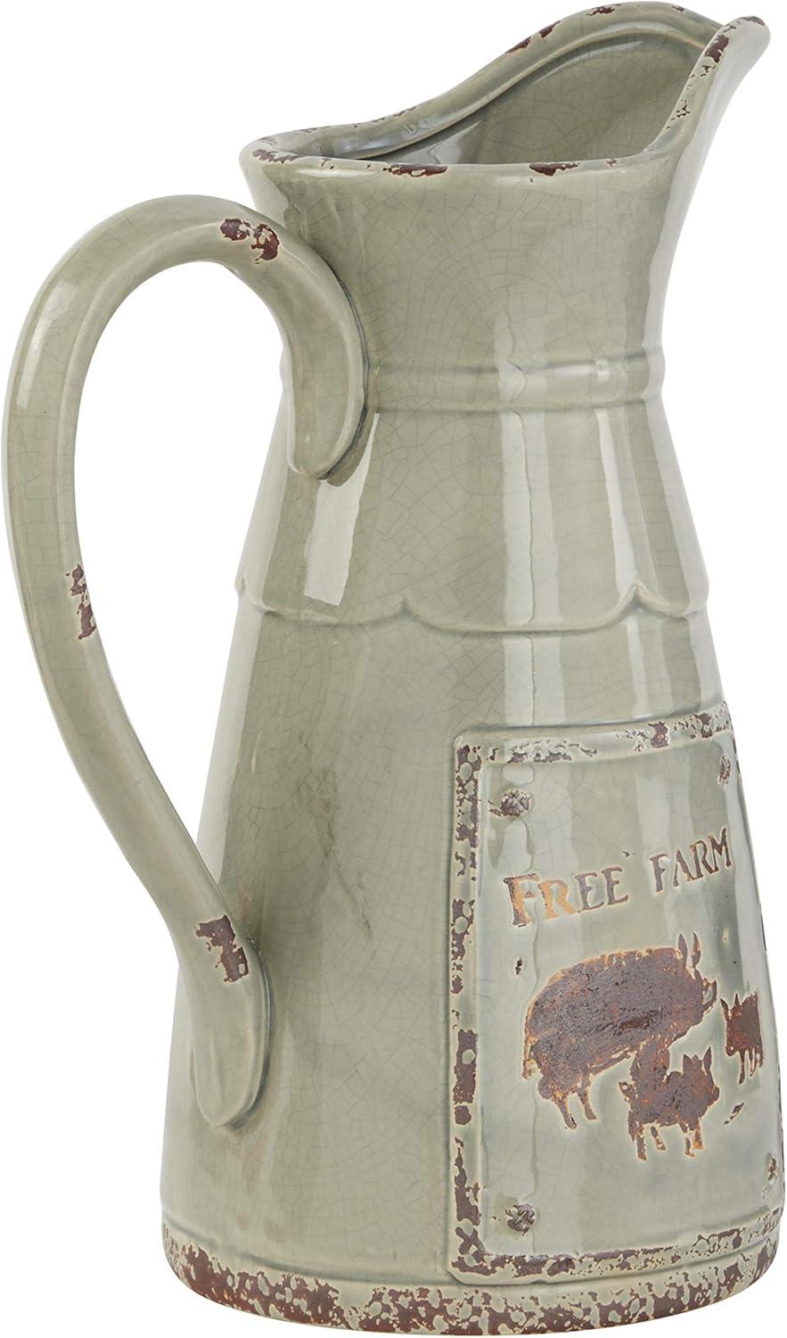 DecMode 10"W, 13"H Porcelain Farmhouse Decorative Jar, Grey, 1 - Piece