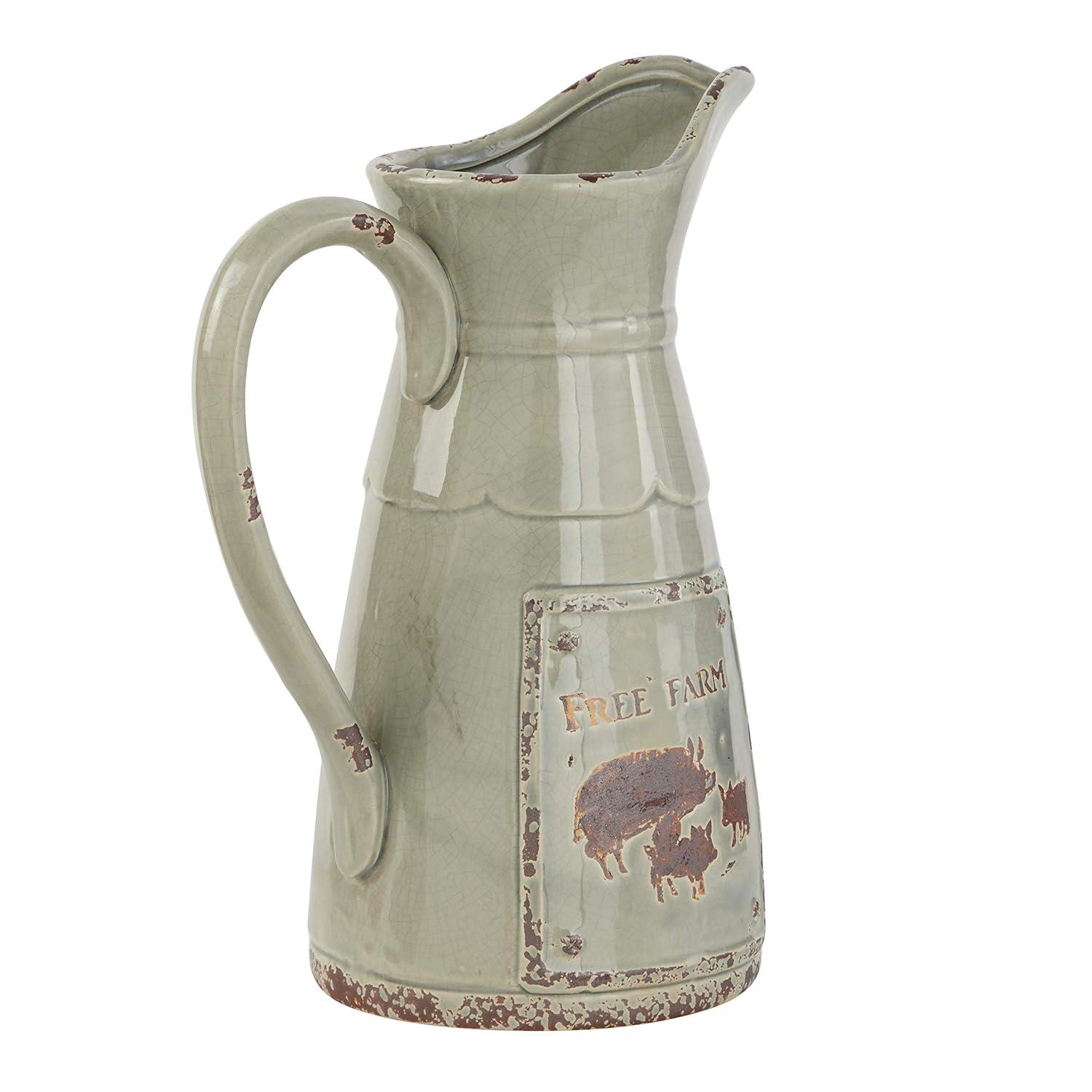 DecMode 10"W, 13"H Porcelain Farmhouse Decorative Jar, Grey, 1 - Piece