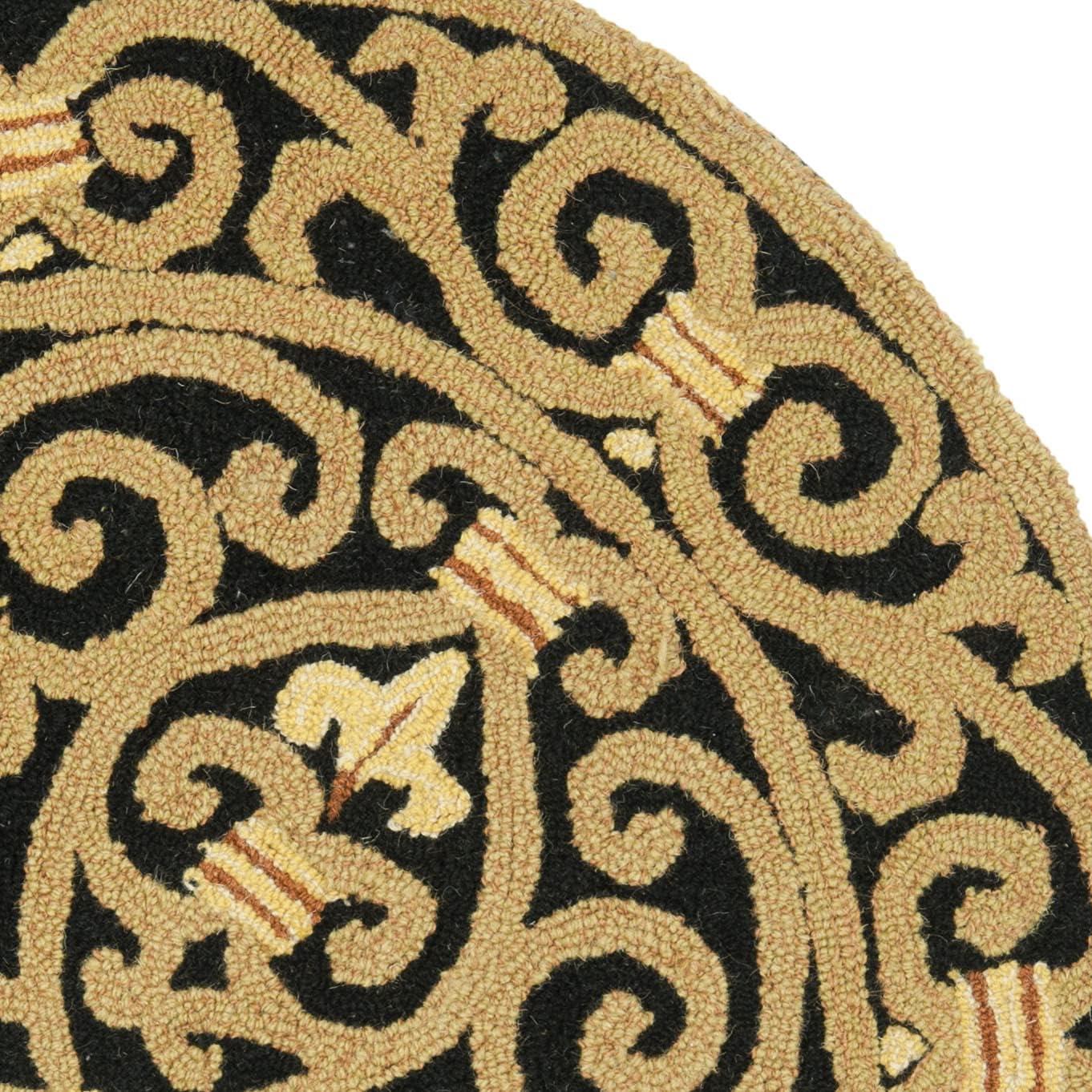 SAFAVIEH Chelsea Aragon Geometric Borders Wool Area Rug, Ivory/Dark Blue, 3' x 3' Round