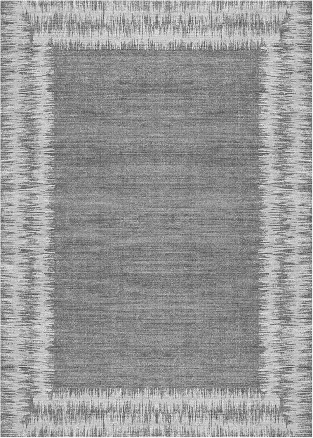 Gertmenian Crystal Print Davina Light Gray Silver Modern Abstract Border Washable Flat Pile Indoor Area Rug