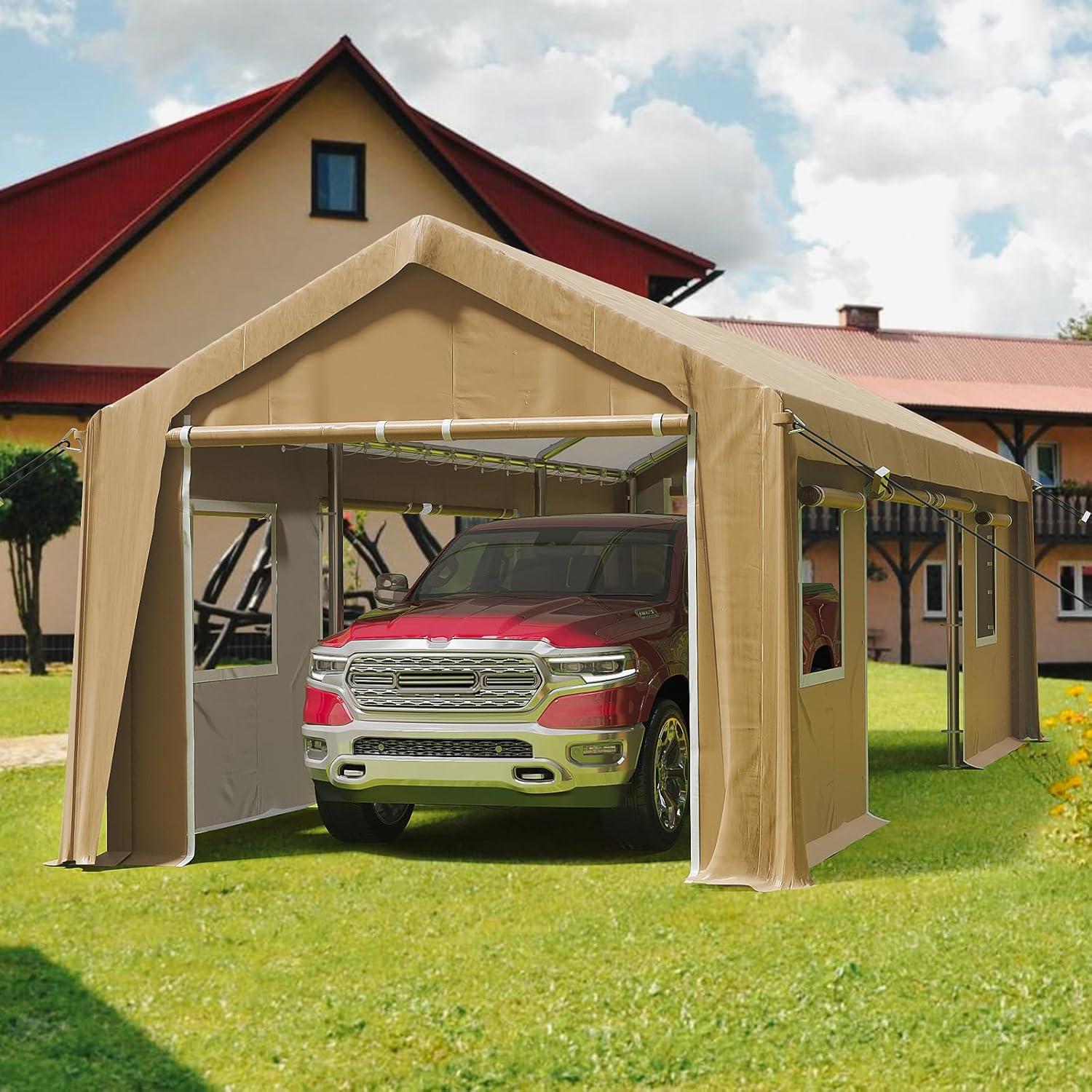 Heavy Duty 10'x20' Yellow Metal Fabric Carport Canopy