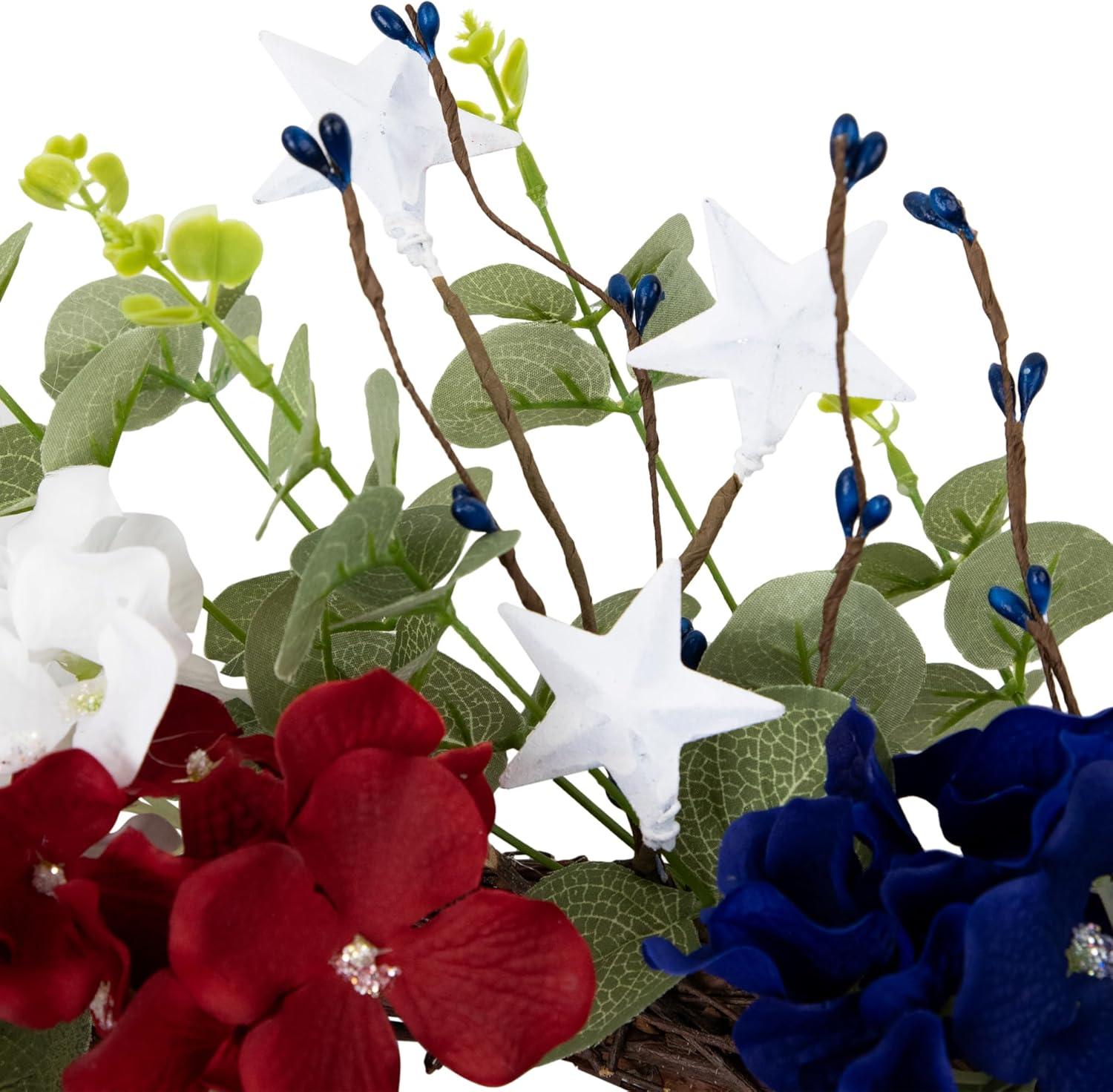 Northlight Seasonal Red white and Blue Hydrangea and Eucalyptus Patriotic Artificial Wreath