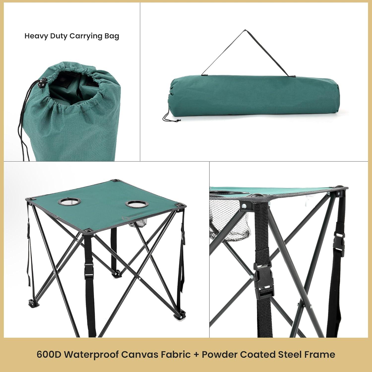 ARROWHEAD OUTDOOR 26” (66cm) Heavy-Duty Portable Camping Folding Table, 2 Cup Holders, Compact, Square, Carrying Case Included, Steel Frame, High-Grade 600D Canvas, USA-Based Support (Green)