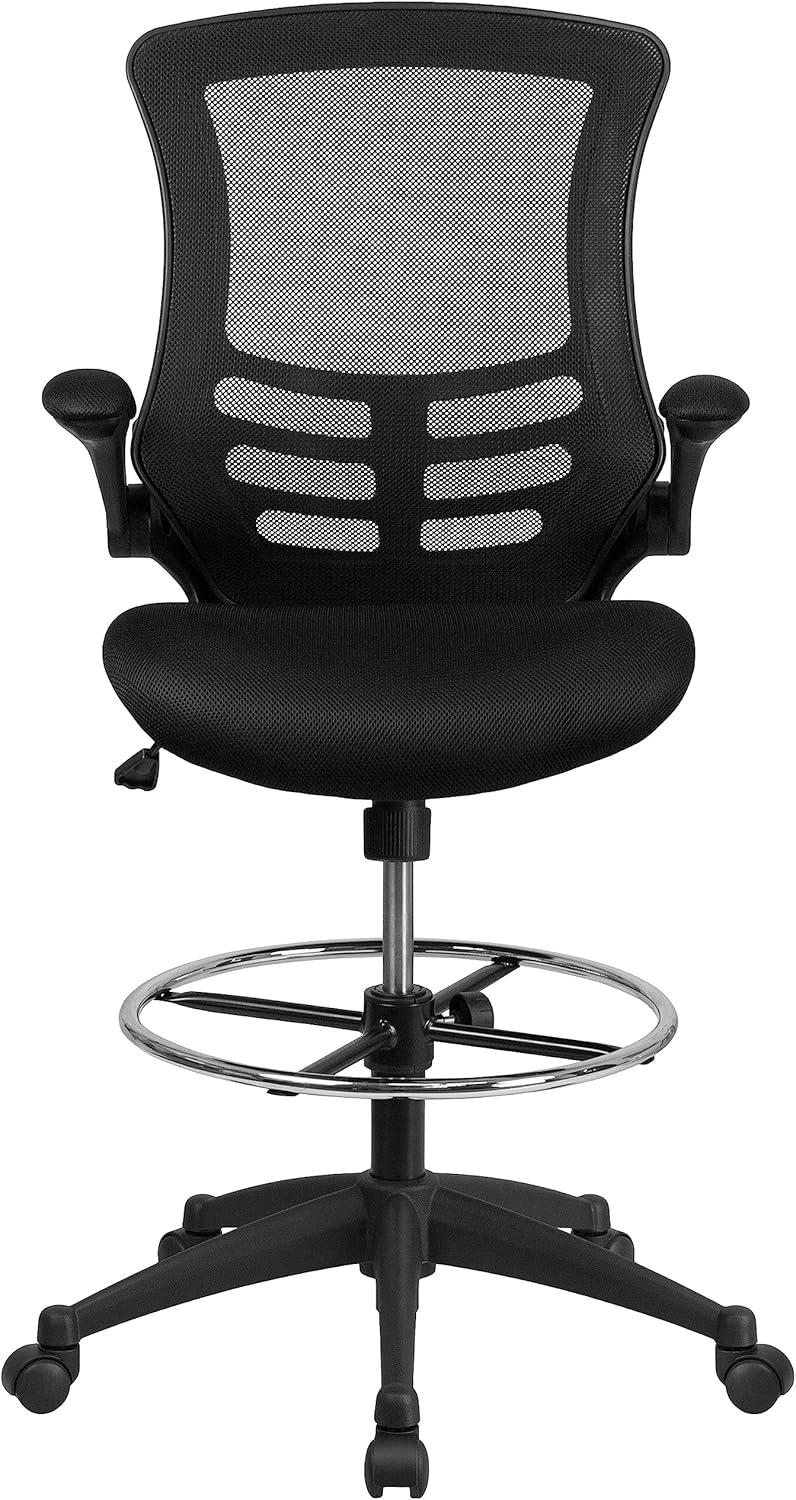 Flash Furniture Mid-Back Mesh Ergonomic Drafting Chair with Adjustable Foot Ring and Flip-Up Arms