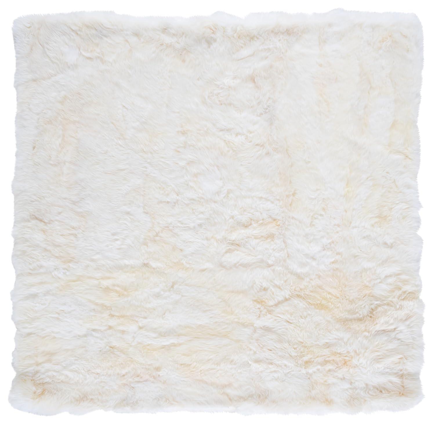 Sheep Skin SHS211 Hand Woven Area Rug - Natural/White - 8'x8' - Safavieh.