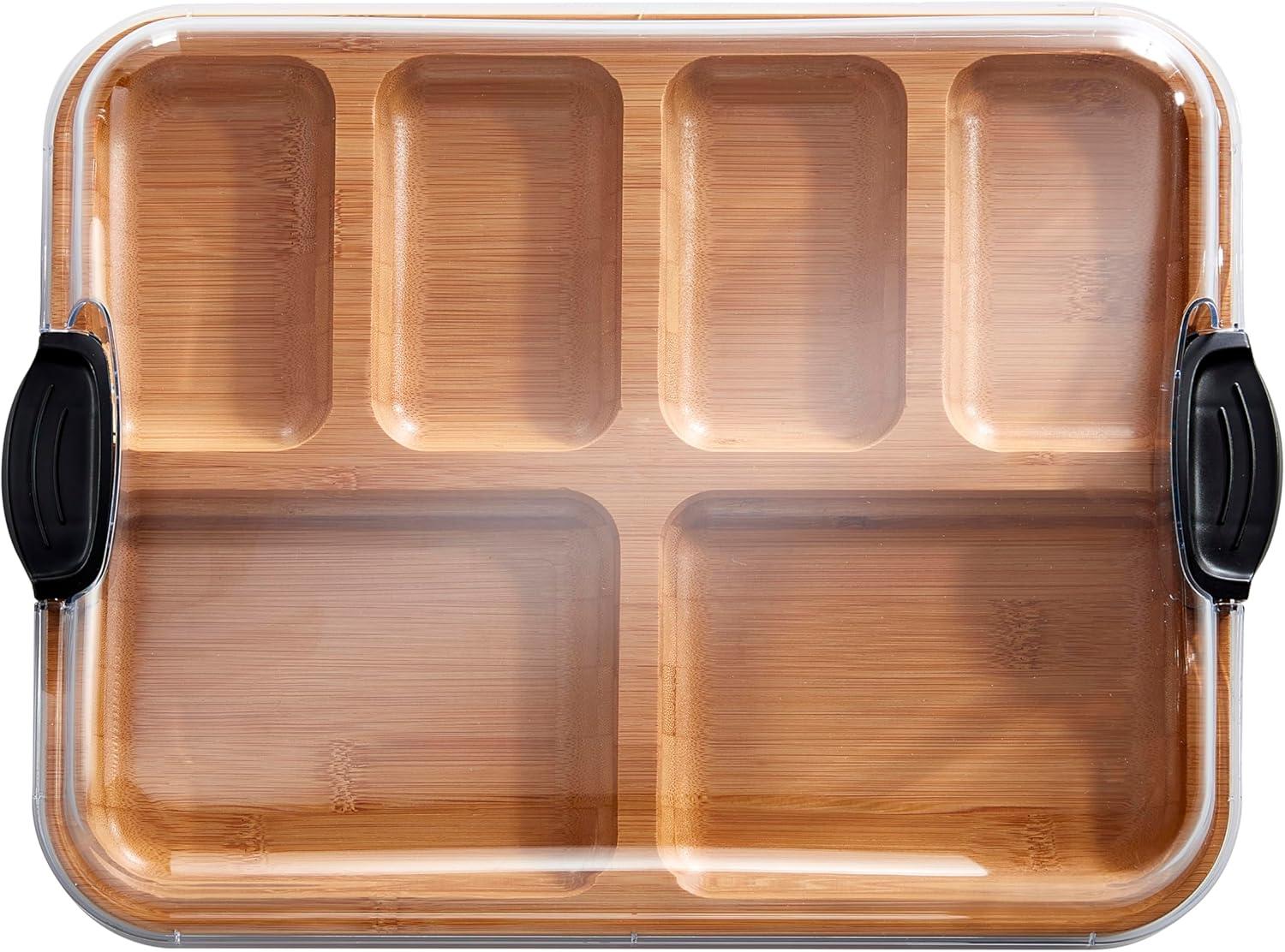 Bamboo Rectangular Cutting Board with Clear Locking Lid