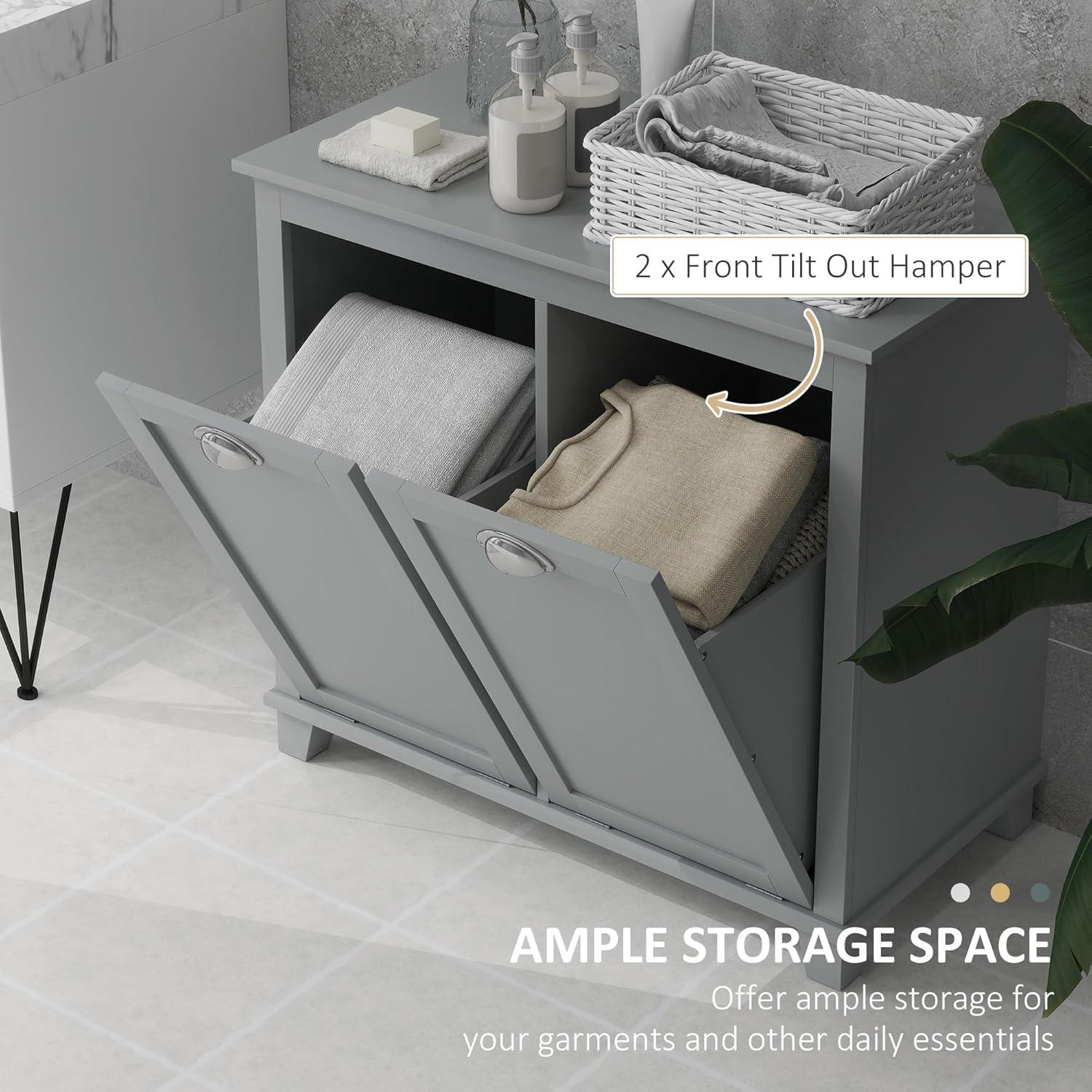 Gray MDF Dual Tilt-Out Laundry Hamper Cabinet