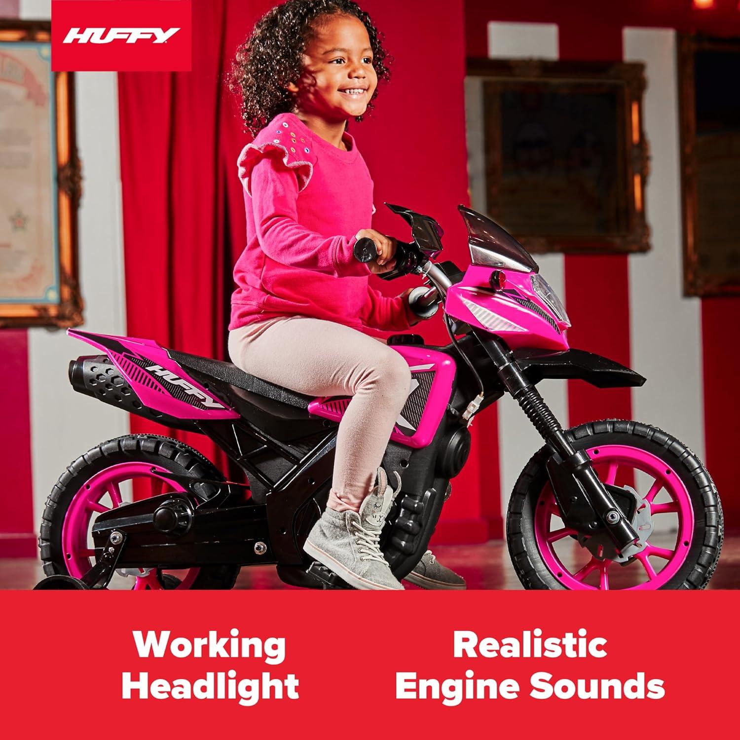 Huffy 6V Motorcycle Kids' Battery Ride-On, Fits Riders 3 to 7 Years Old, Hot Pink, Child, Girl's