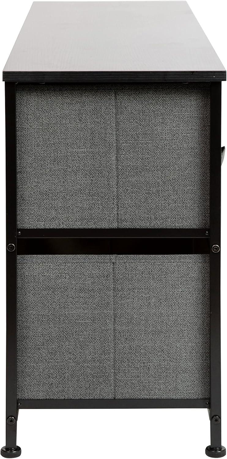 Flash Furniture 5 Drawer Wood Top Black Cast Iron Frame Vertical Storage Dresser with Dark Gray Easy Pull Fabric Drawers