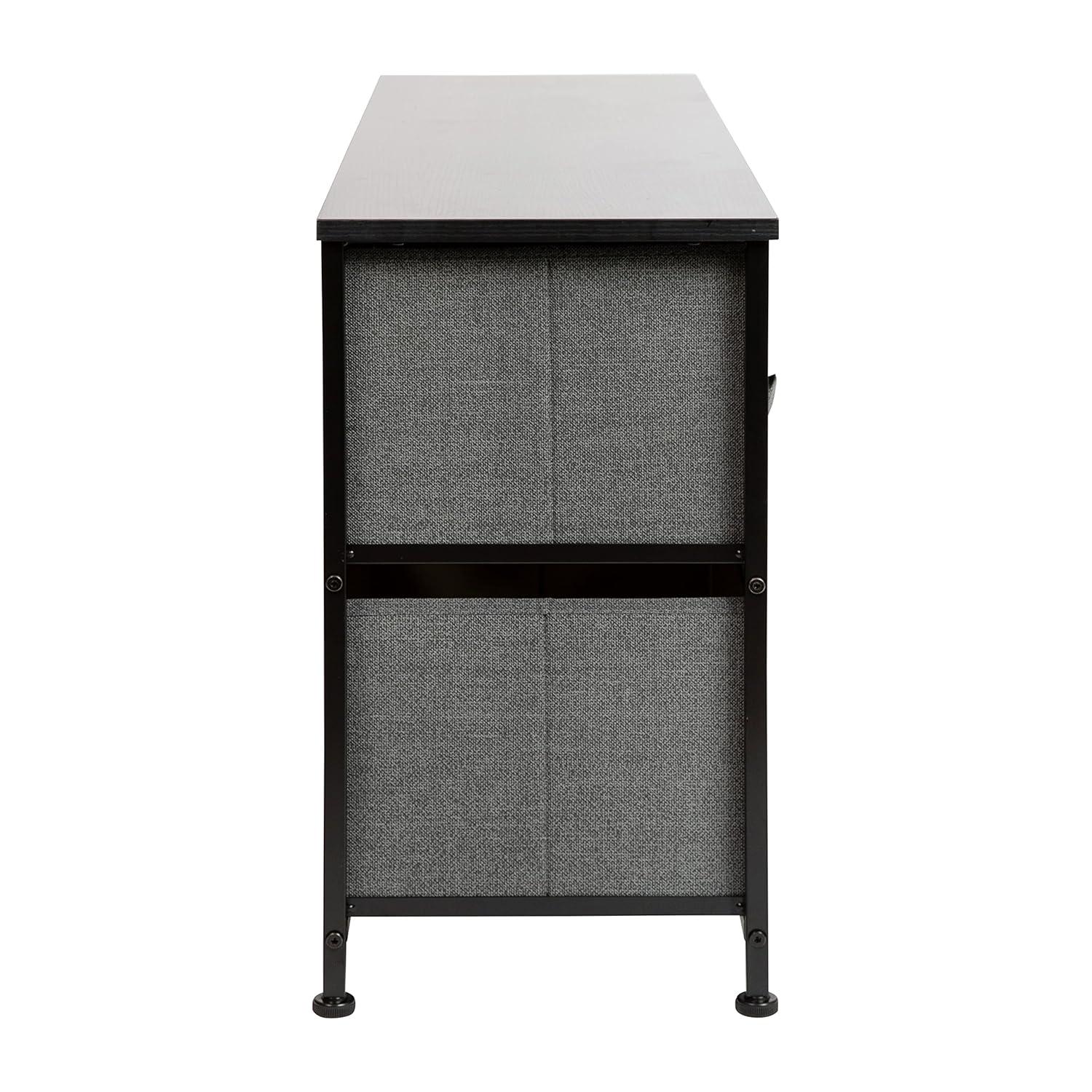 Flash Furniture 5 Drawer Wood Top Black Cast Iron Frame Vertical Storage Dresser with Dark Gray Easy Pull Fabric Drawers