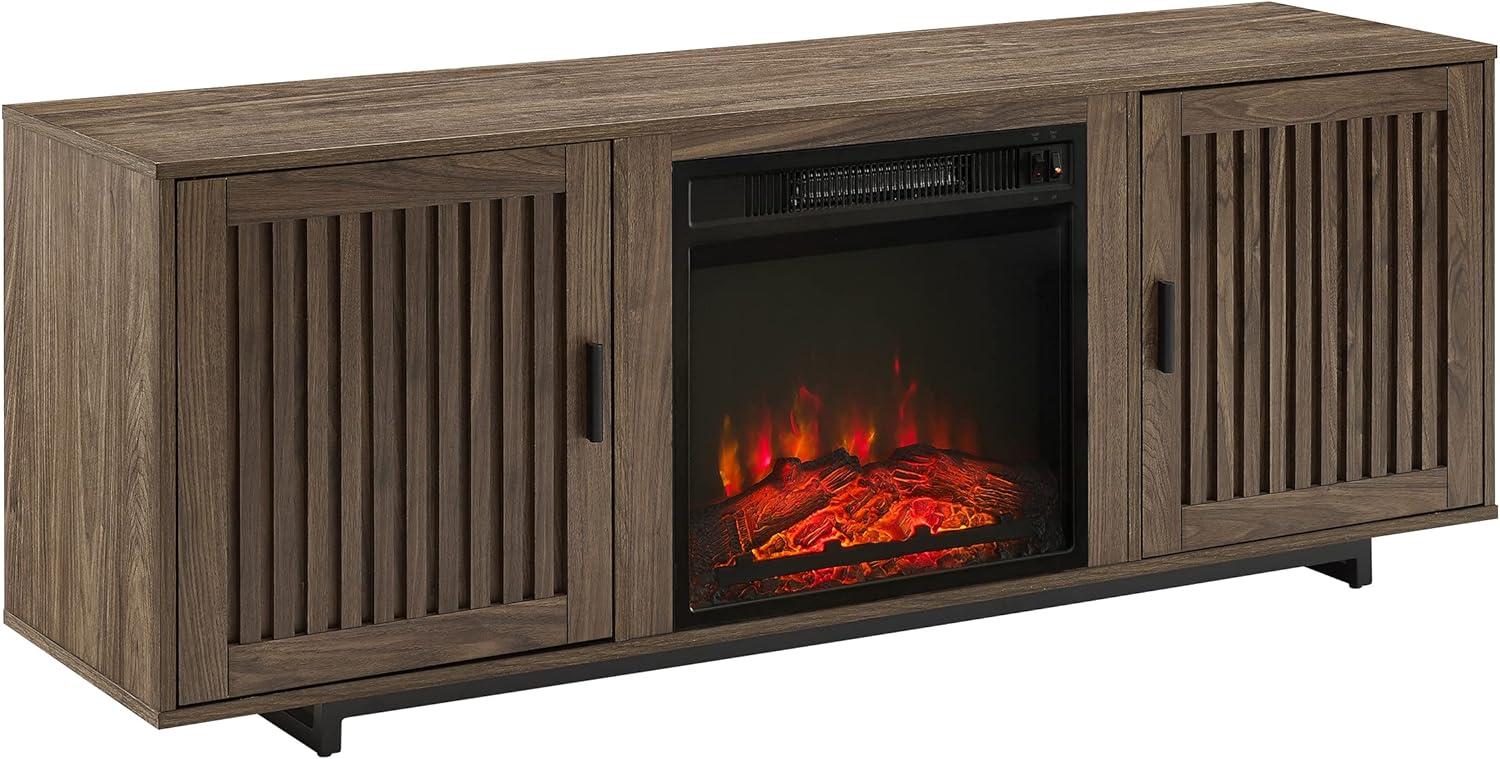 Silas 64" Black Walnut Low-Profile TV Stand with Electric Fireplace