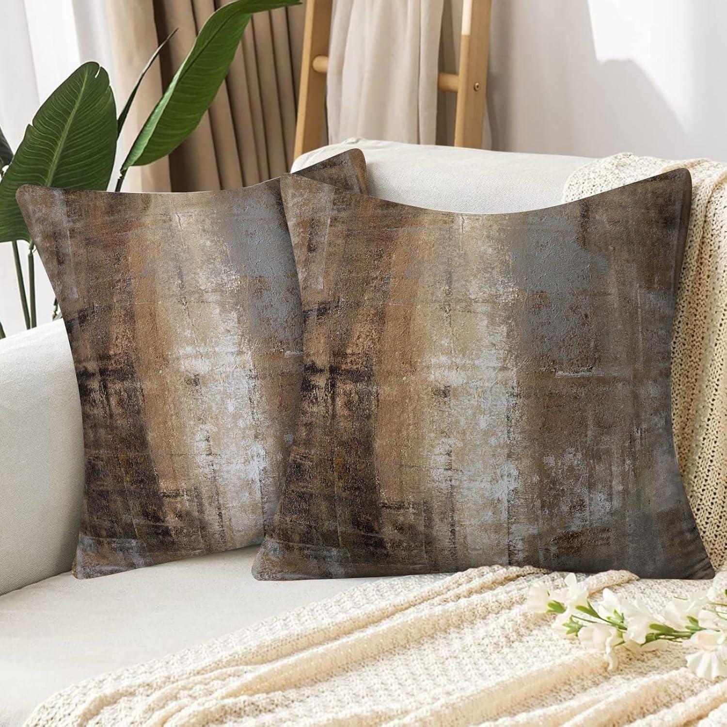 Taupe Abstract Art Cotton Polyester Euro Pillow Covers, Set of 2