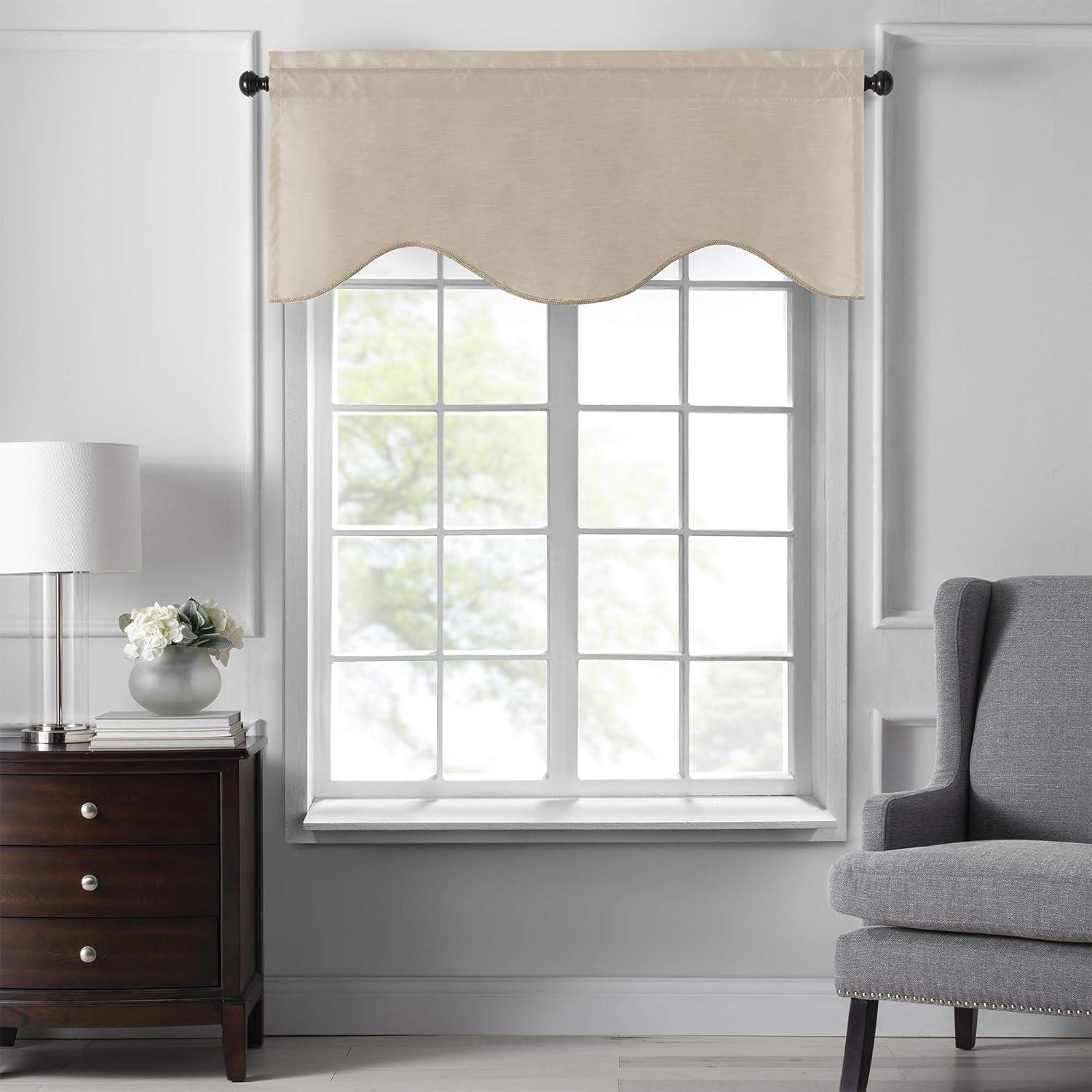 Colette Taupe Faux Silk Scalloped Window Valance