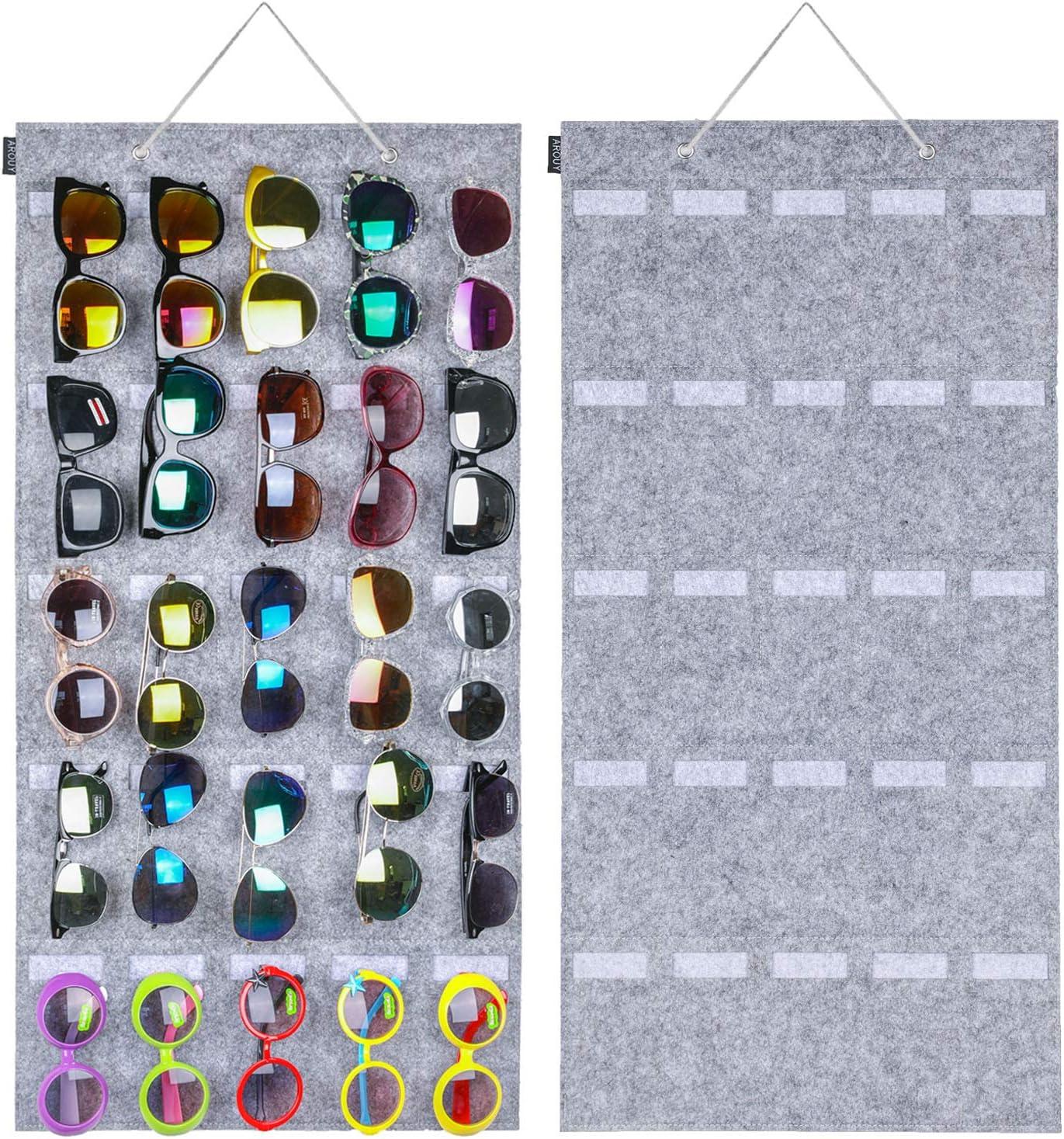 Gray Non-Woven Fabric 25-Slot Hanging Sunglasses Organizer