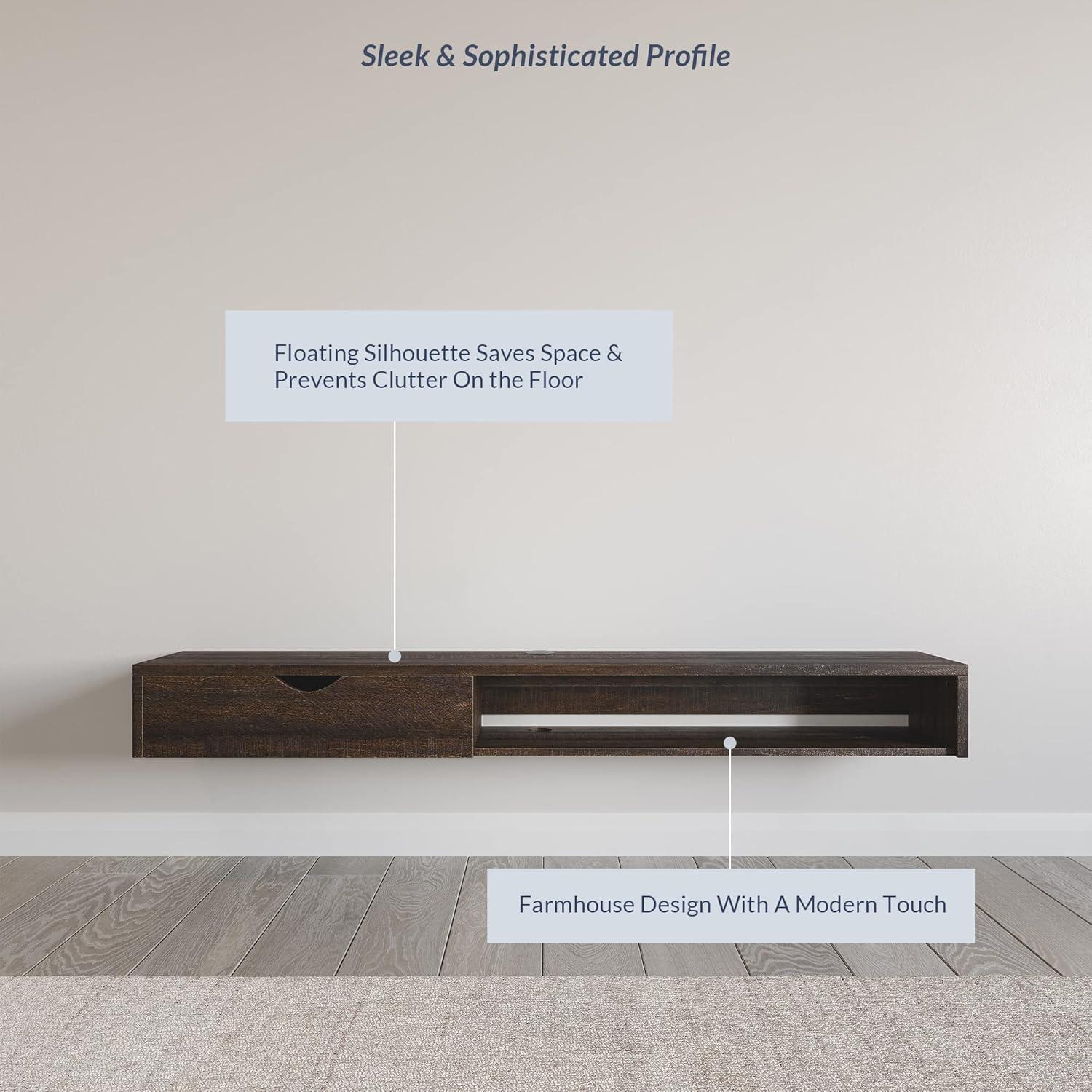 BELLEZE Modern Floating Wall Mounted 60 Inch TV Console With Built-In Shelf & Drawer, Space Saving Decorative Contemporary Media Storage, For Up To 100lbs - Beckett (Espresso)