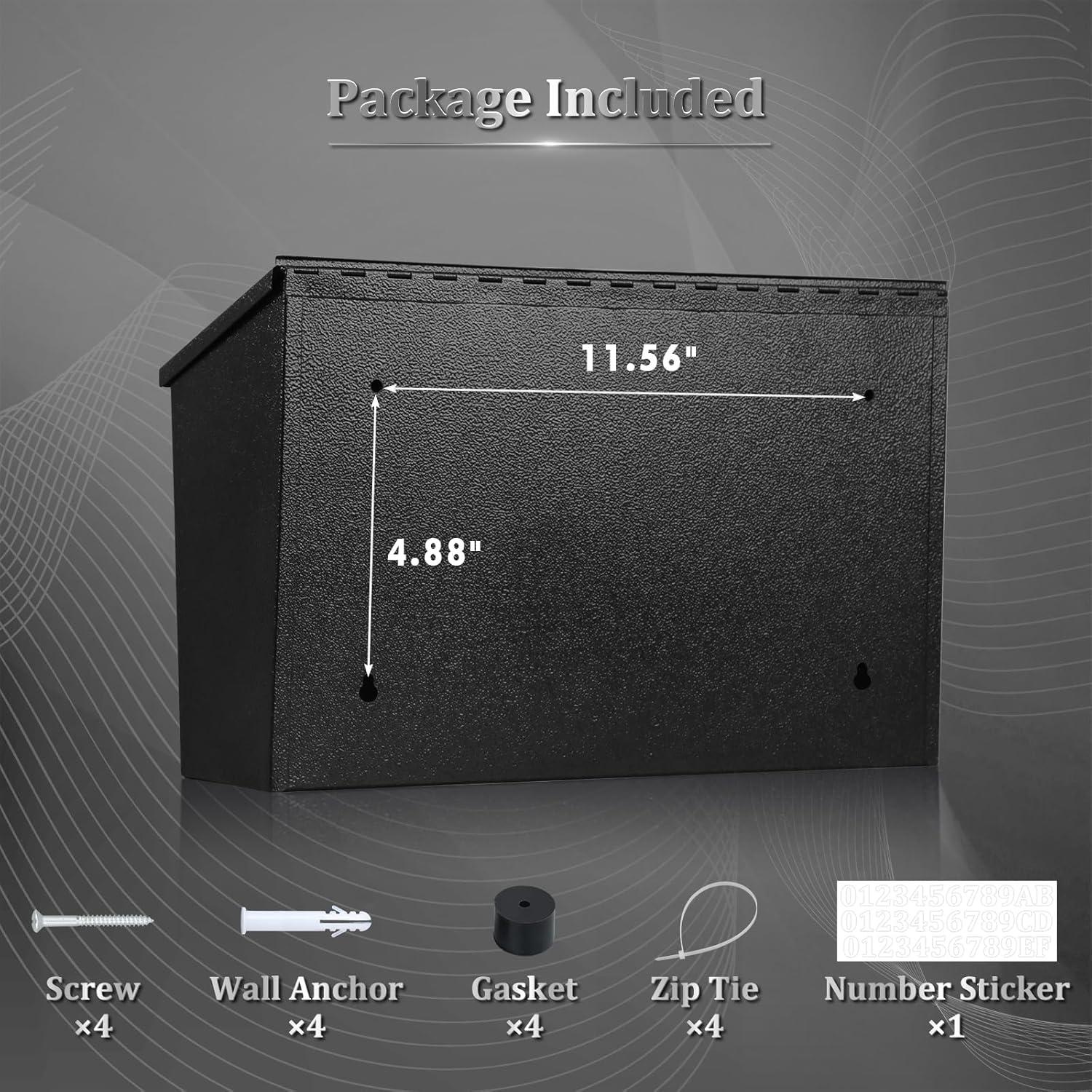 Black Steel Modern Wall-Mount Mailbox