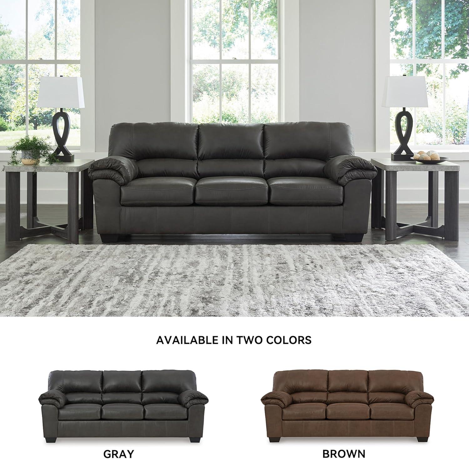 Signature Design by Ashley Bladen Contemporary Faux Leather & Wood Sofa in Gray
