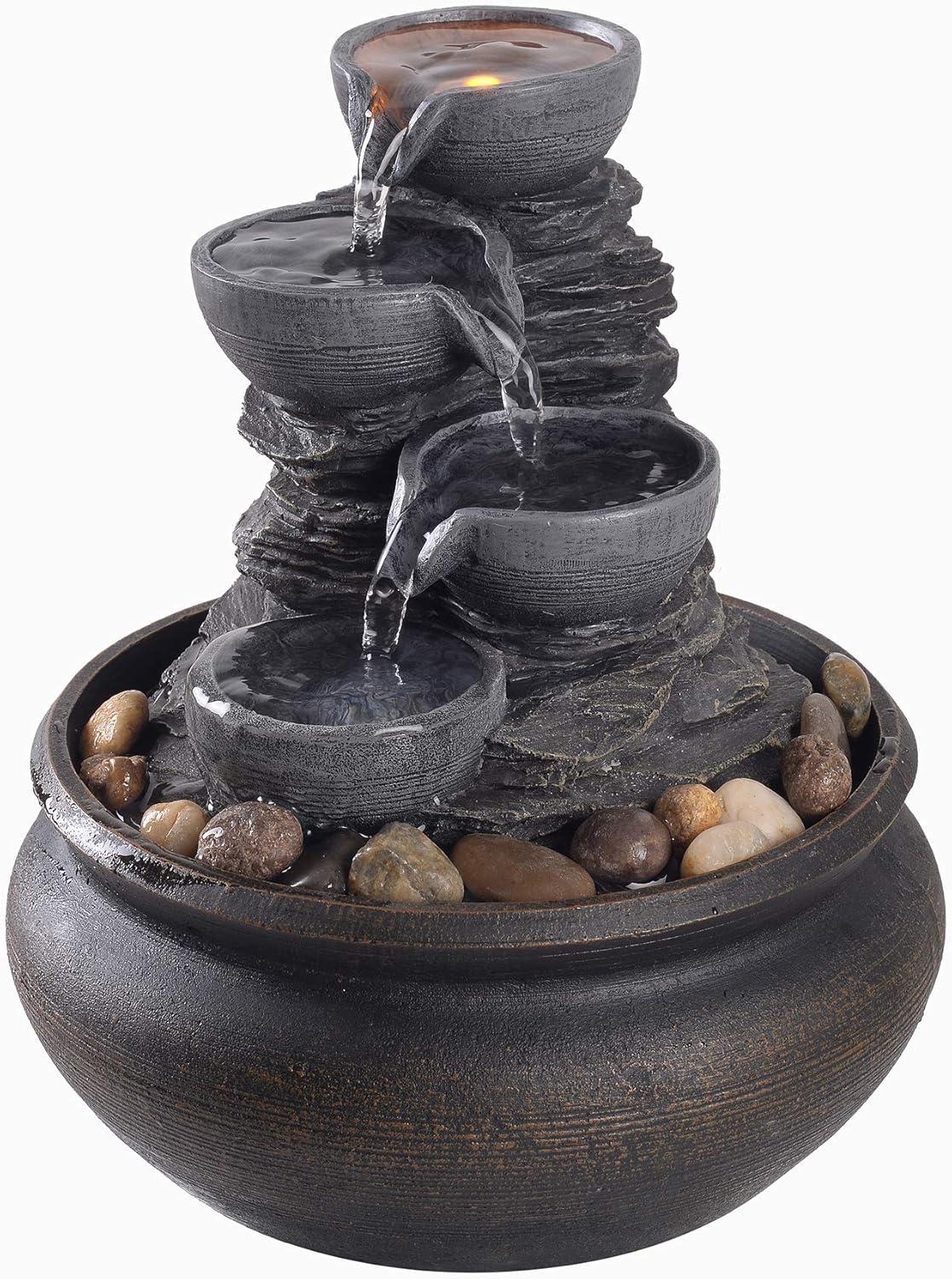 Teamson Home 7.87" 4-Tier Tabletop Fountain with LED Lights