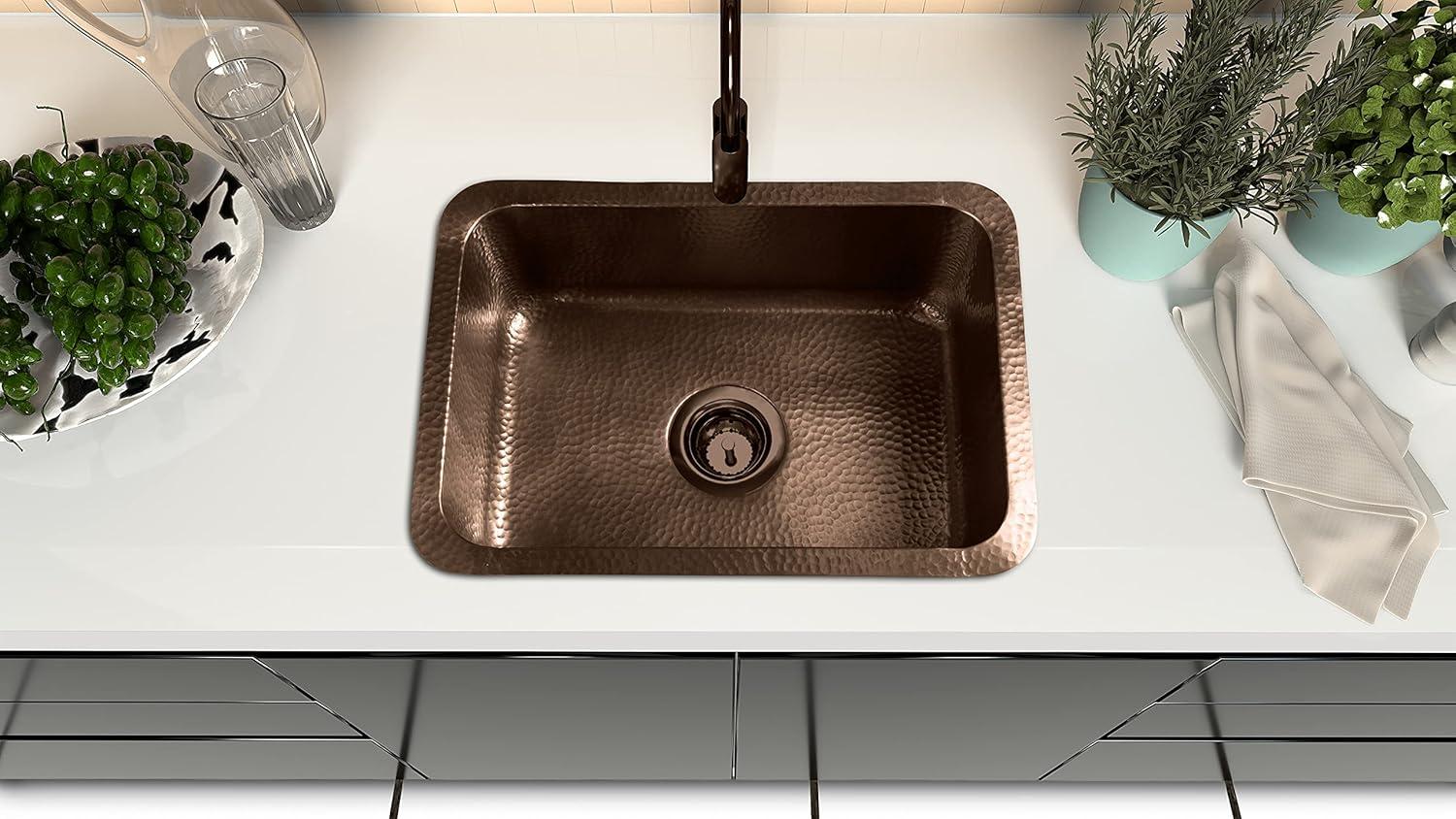 Pure Copper Hand Hammered Milan Dual Mount Single Bowl Kitchen Sink 21"