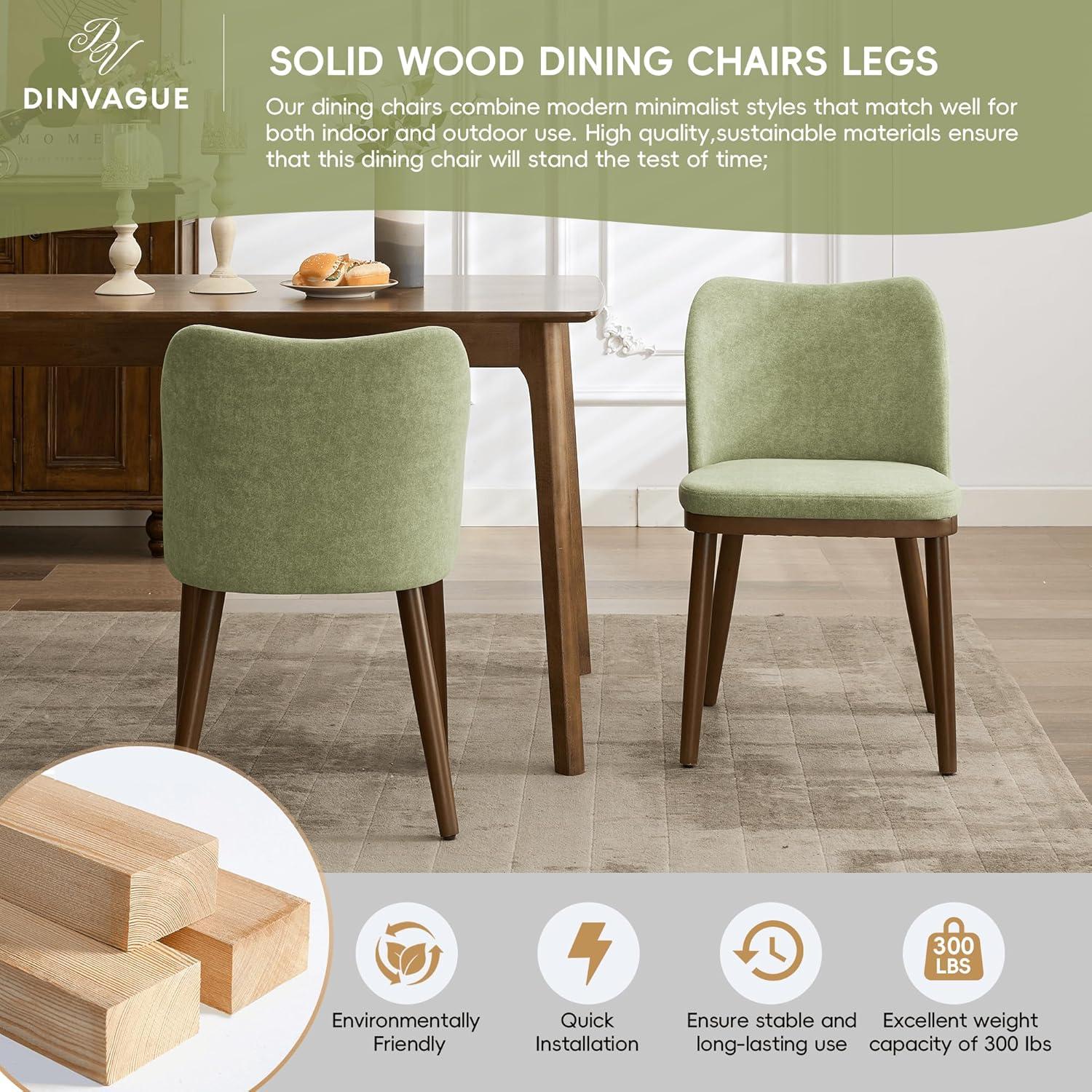 Dining Chairs Set of 2,Fabric Upholstered and Solid Wood Legs,Modern Room Dining Chairs,Thick Cushions Seat,Easy Assembly for Dining Room Living Room Bedroom Kitchen(Green)