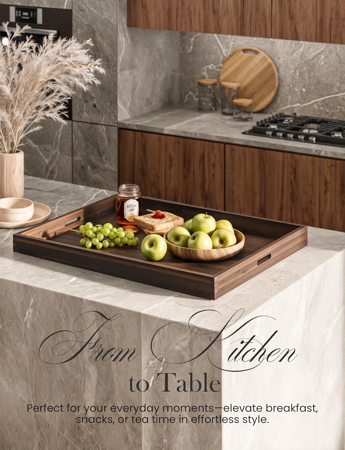 Acacia Wood Stove Top Cover with Metal Handles