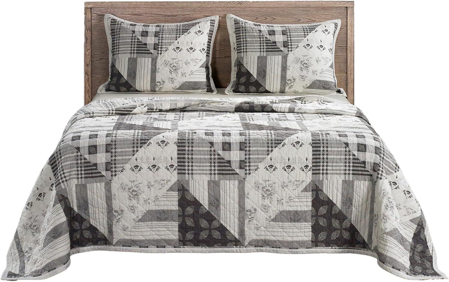 Hiend Accents Unisex Patchwork Prairie Reversible 3-Piece King Quilt Set Black One Size