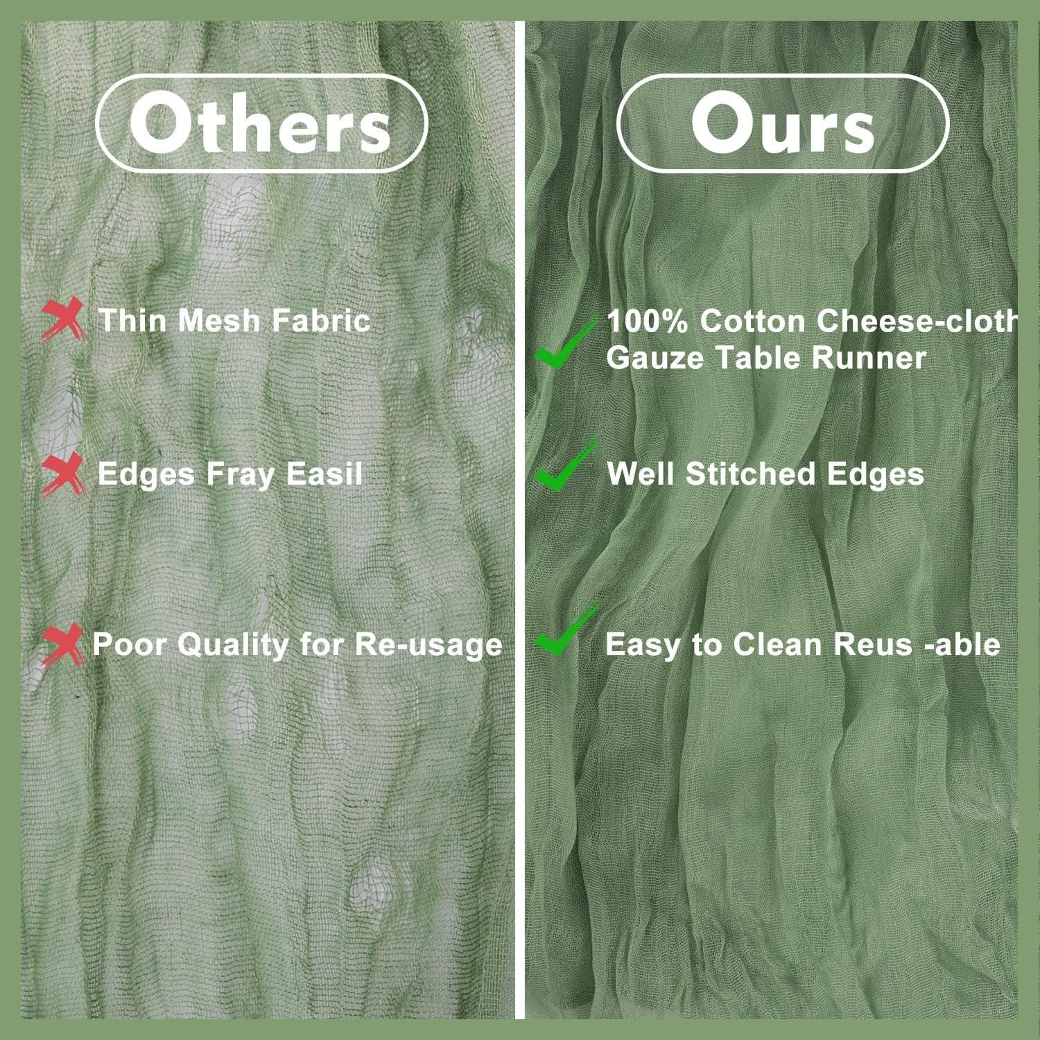 Mint Green Cheesecloth Table Runner 6 Pack 35" Boho Gauze Runner 120 inches Long Tablecloth Runner Rustic Sheer Fabric Bulk for Baby Shower Wedding Bridal Birthday Party Table Decorations