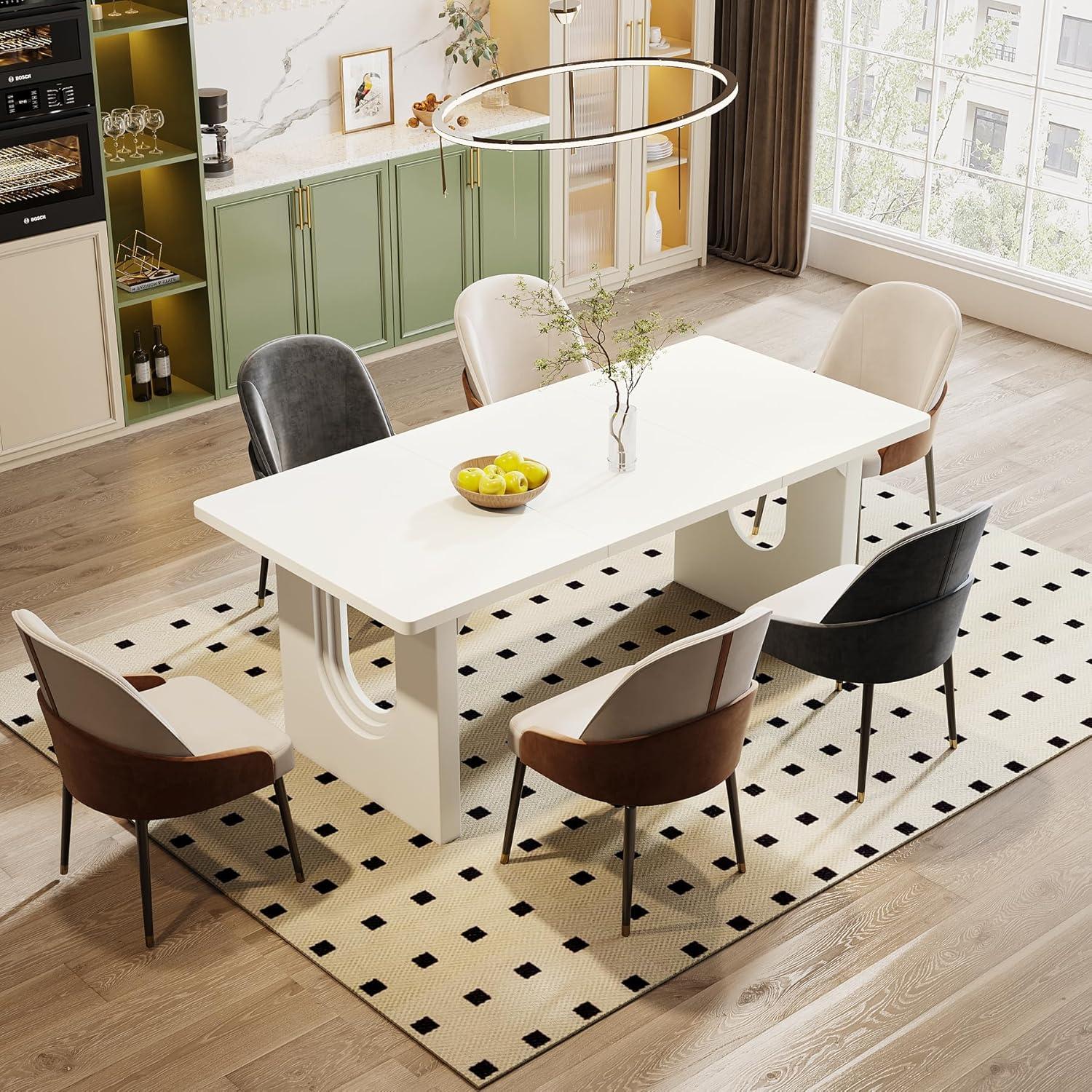 White Rectangular Wood Dining Table for 6-8 People