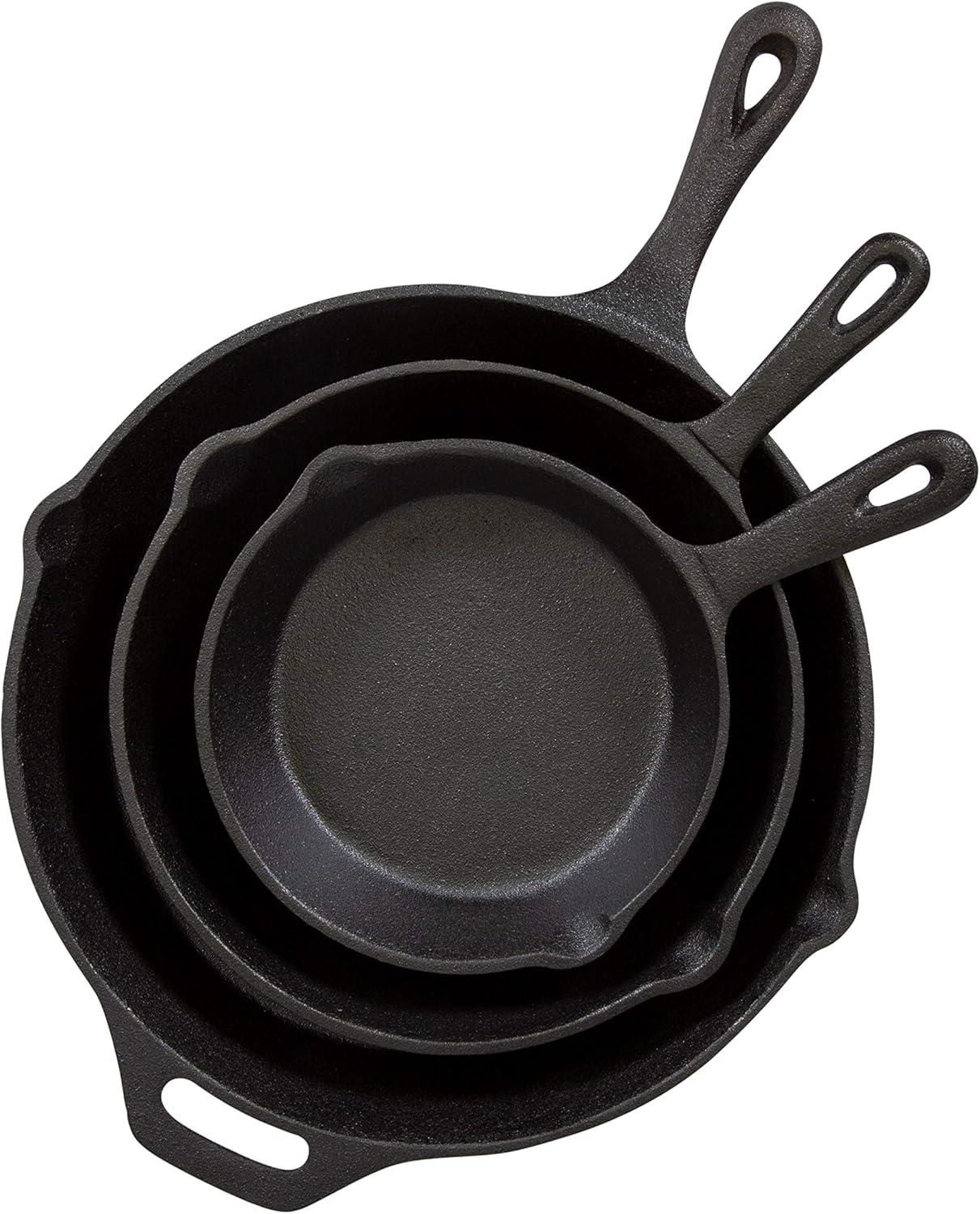 Stansport Pre-Seasoned Cast Iron Frying Pans - 3 Piece Set