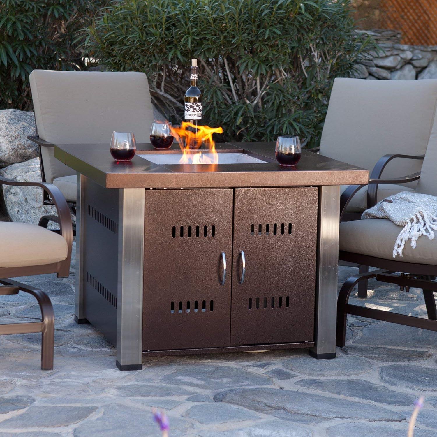 Outdoor Fire Pit in Hammered Bronze & Stainless Steel - AZ Patio Heaters: CSA Approved, 40,000 BTU, Includes Cover