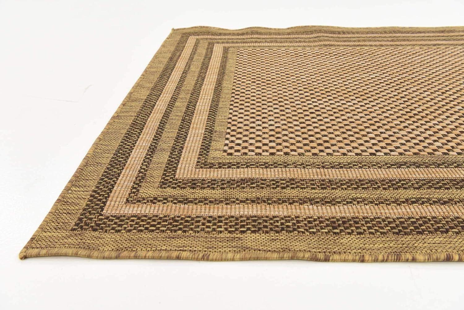 Multi-Border Brown Synthetic 4' x 6' Outdoor Area Rug