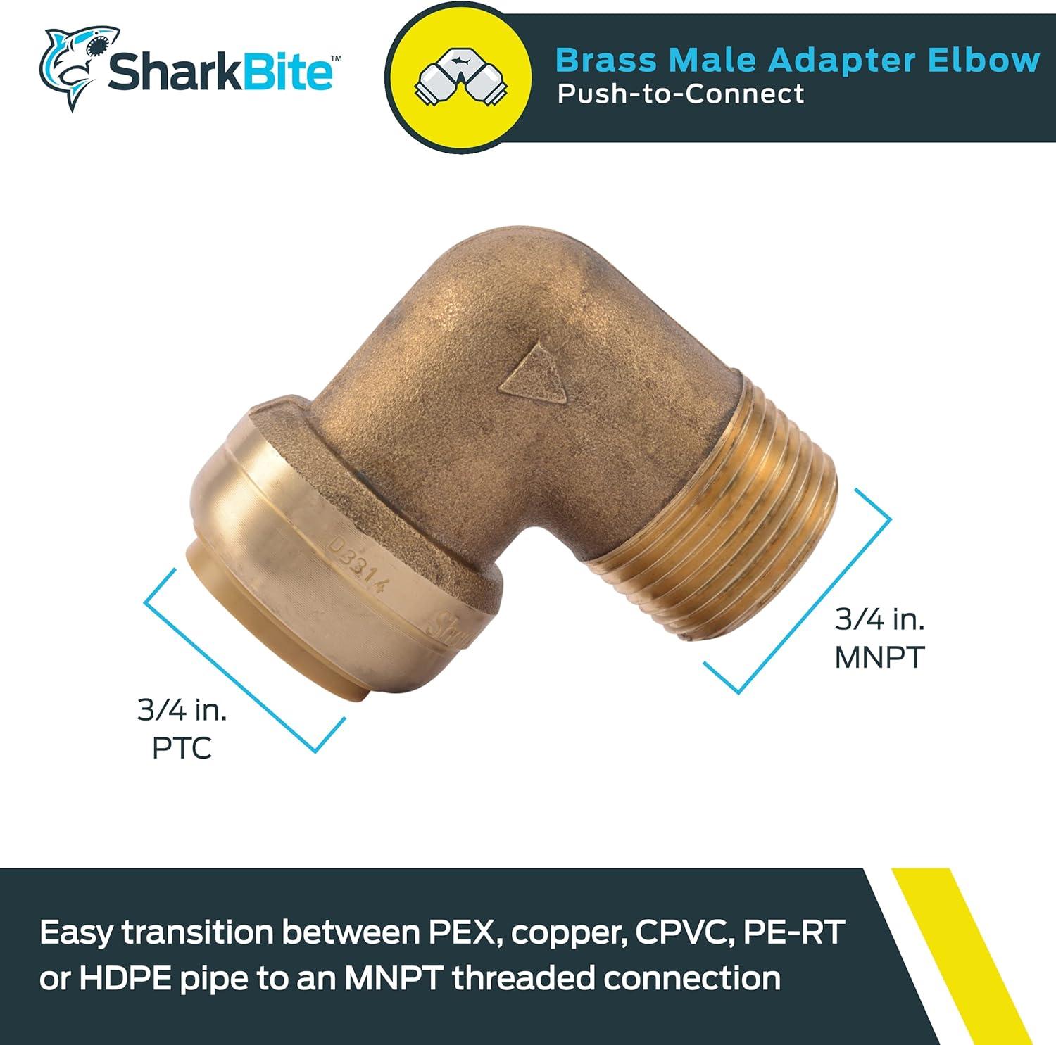 3/4 Inch Brass Push-to-Connect 90-Degree Elbow Fitting