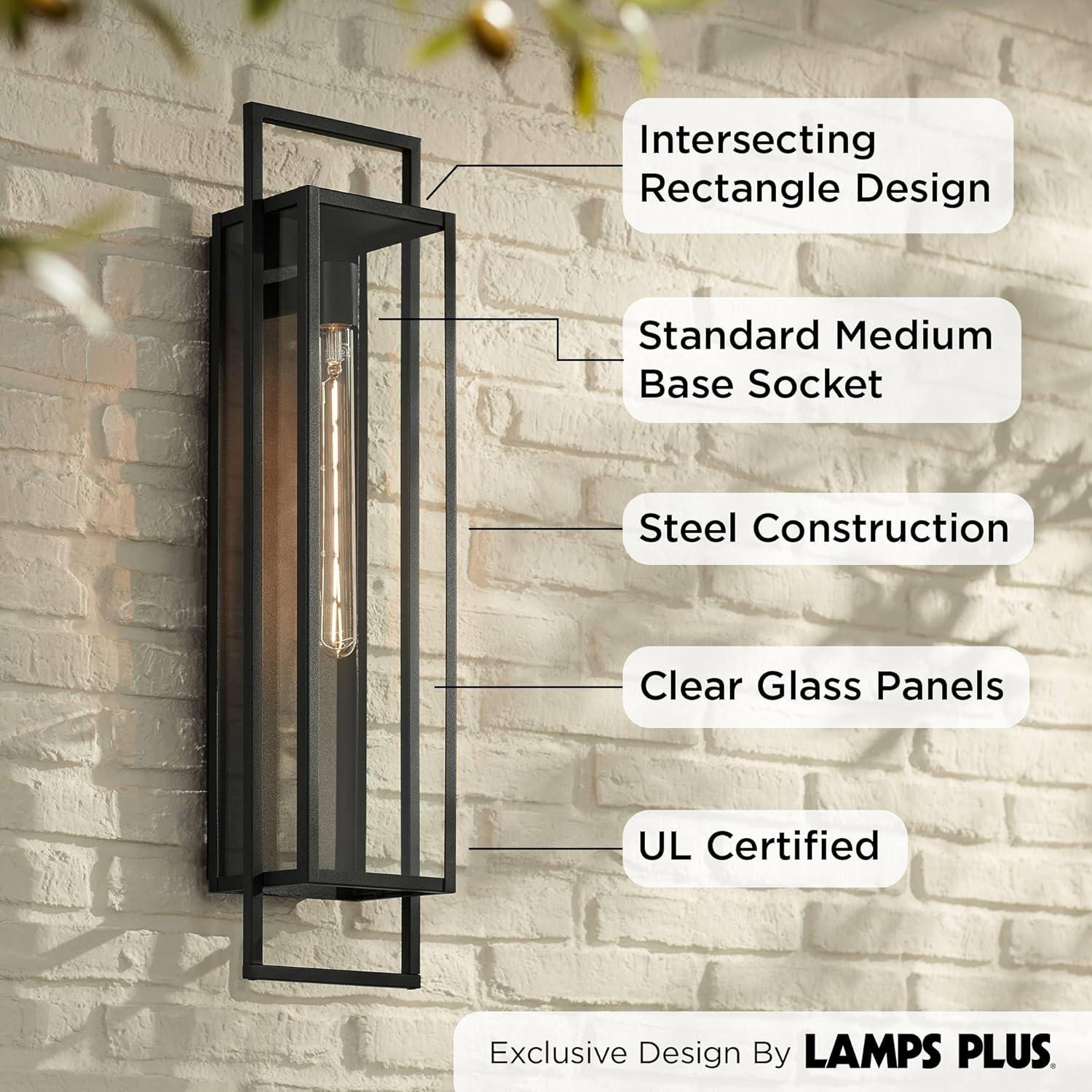 Possini Euro Design Jericho 28" High Modern Outdoor Wall Light Fixture Mount Porch House Edison Bulb Textured Black Finish Metal Clear Glass Shade